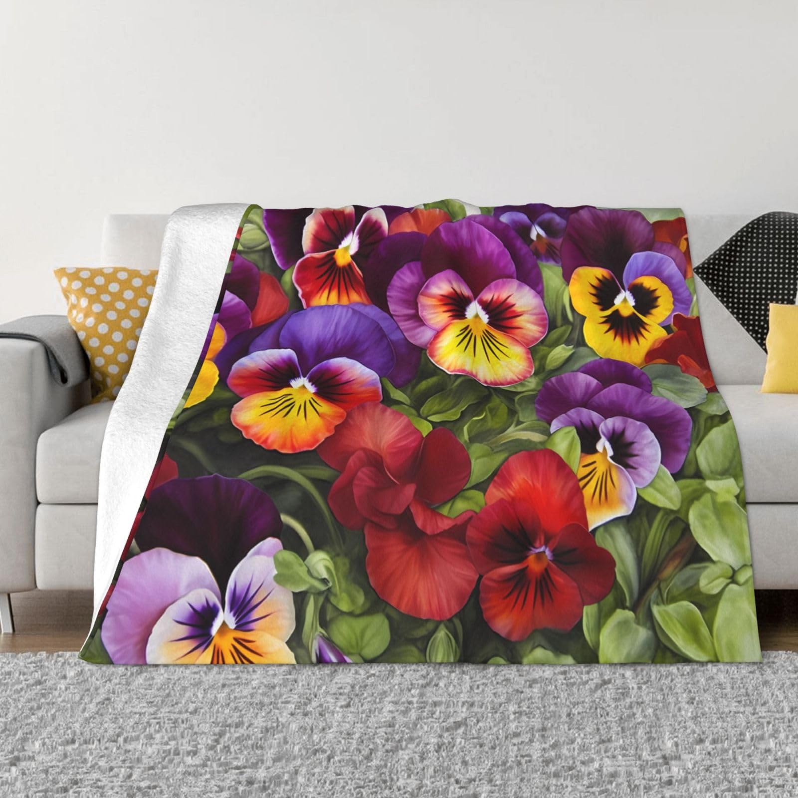 Jeté de lit réversible KHiry en flanelle 152x127 cm motif pensées