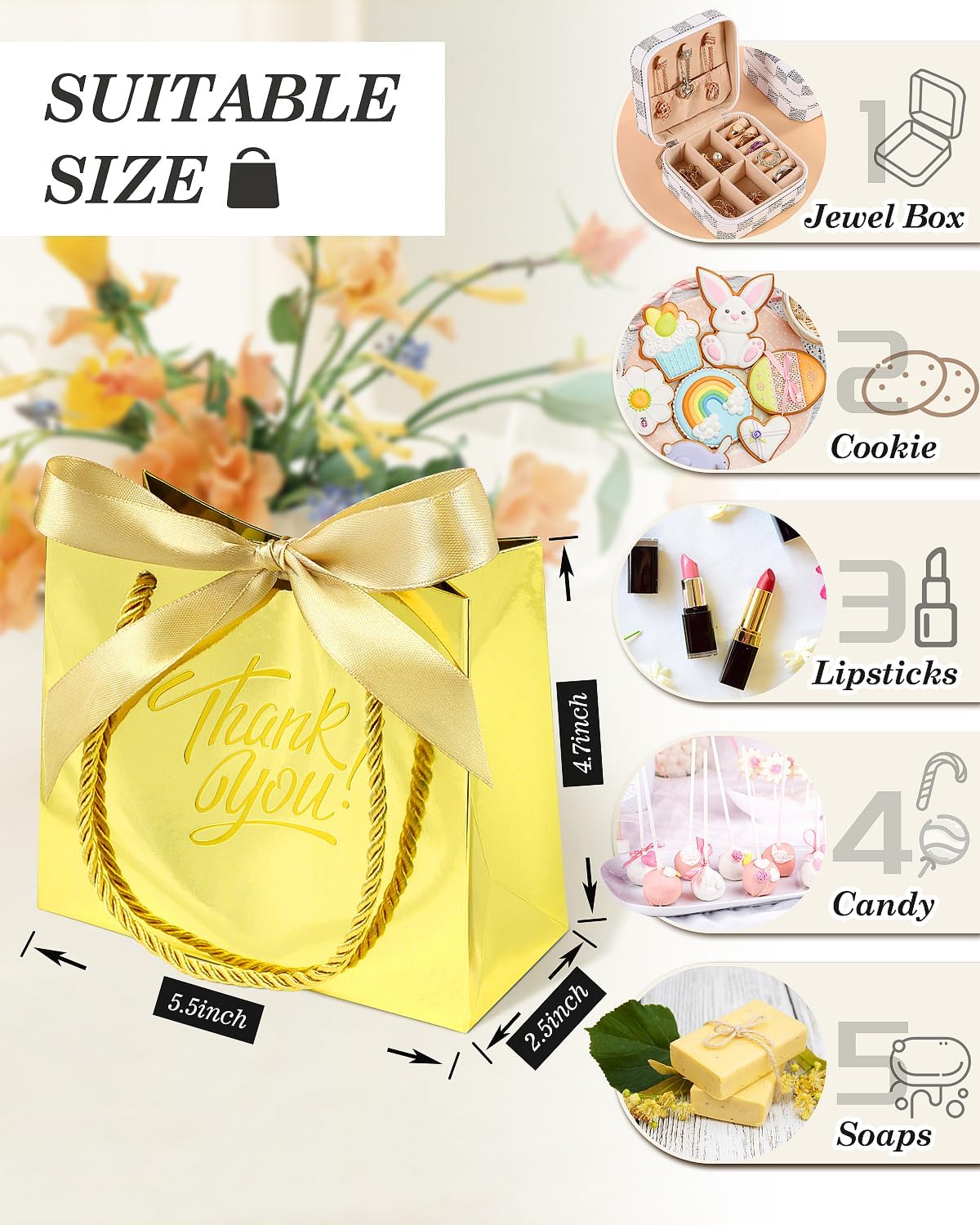 EEQOREIIN 30 Pack Small Thank You Gift Bags with Handles 5.5 x 2.4 x 4.7 Inches Mini Gold Gift Bags with Bow Ribbon Tiny Party Favor Bag Bulk for Easter Mother's Day Baby Shower Wedding (Gold) - Image 2