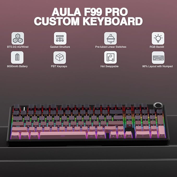 Teclado Mecánico AULA F99 Pro Inalámbrico RGB miniatura 2