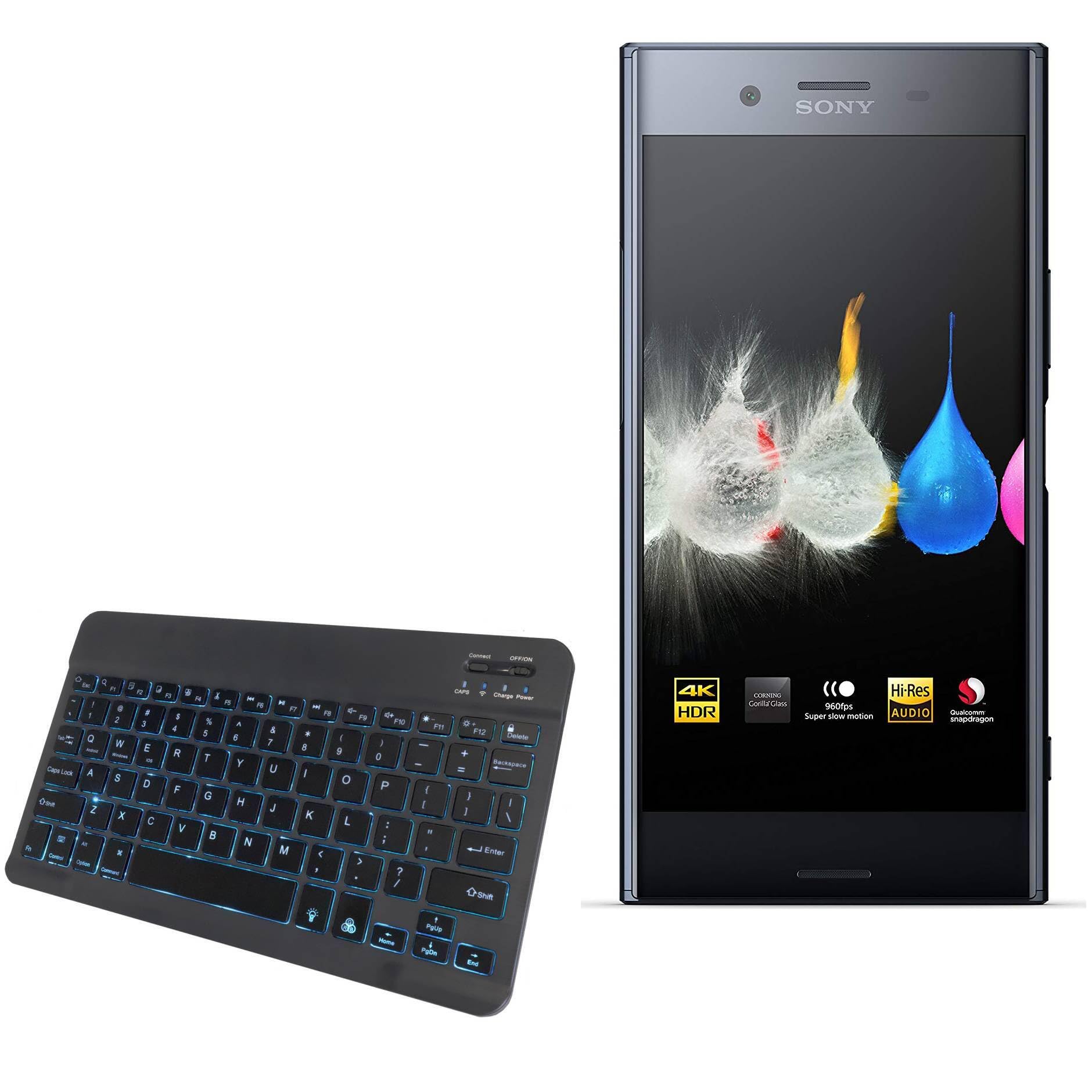 BoxWave Keyboard Compatible with Sony Xperia XZ Premium - SlimKeys Bluetooth Keyboard - with Backlight, Portable Slim LED 7 Colors - Jet Black