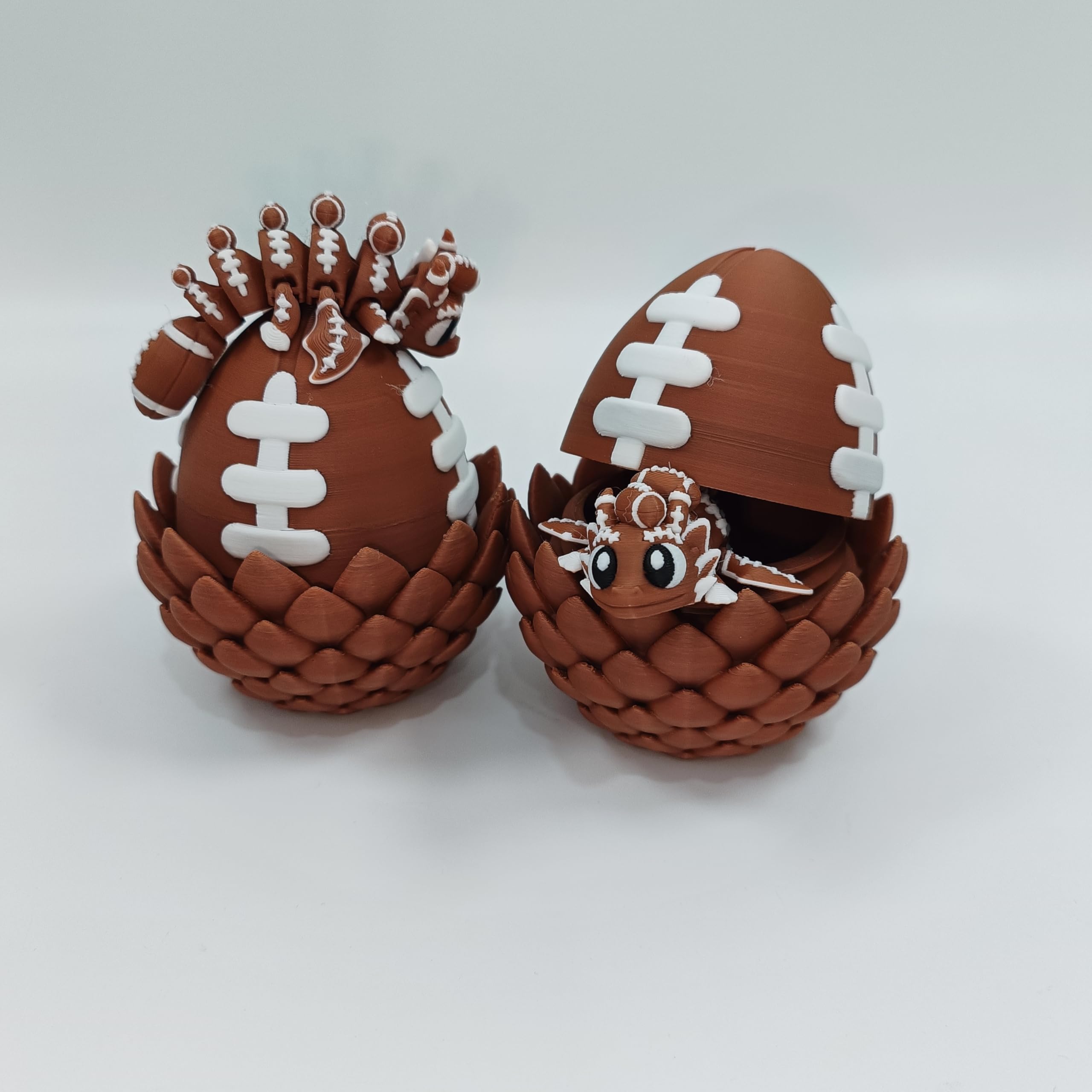 Zaczarowane jajko 3D z miniaturowym wnętrzem - ręcznie wykonany nadruk kolekcjonerski, fantazyjny wystrój i prezent (futbolowy smok i jajko (pudełko))
