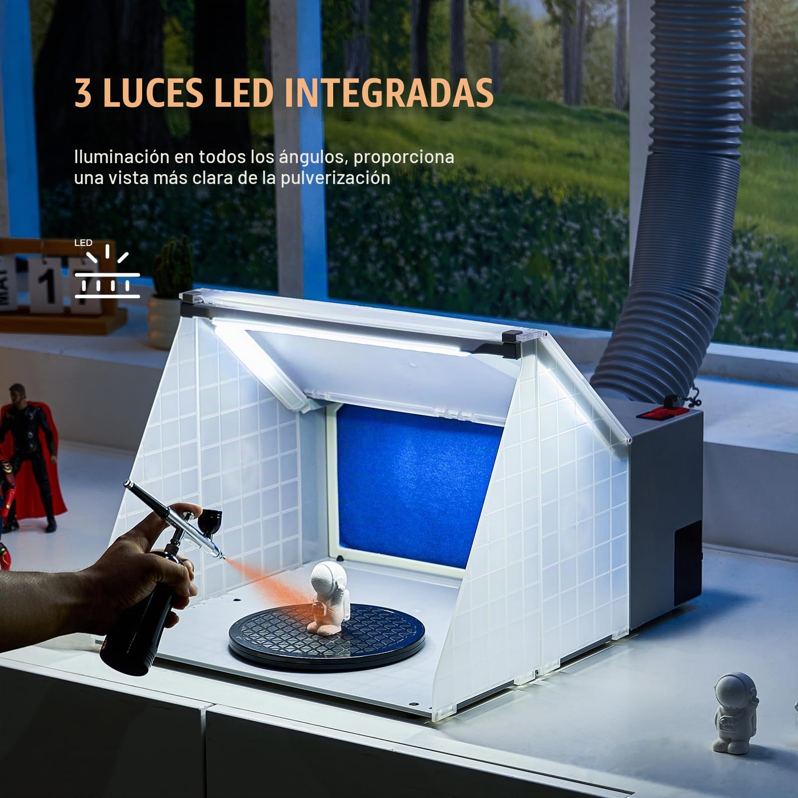 VEVOR Cabina de Pintura con Aerógrafo Portátil con Luces LED, Extractor de Aire y Manguera de Extensión de Escape Cabina de Pintura con Aerógrafo para Pintar Modelos, Artes, Manualidades y Pasteles