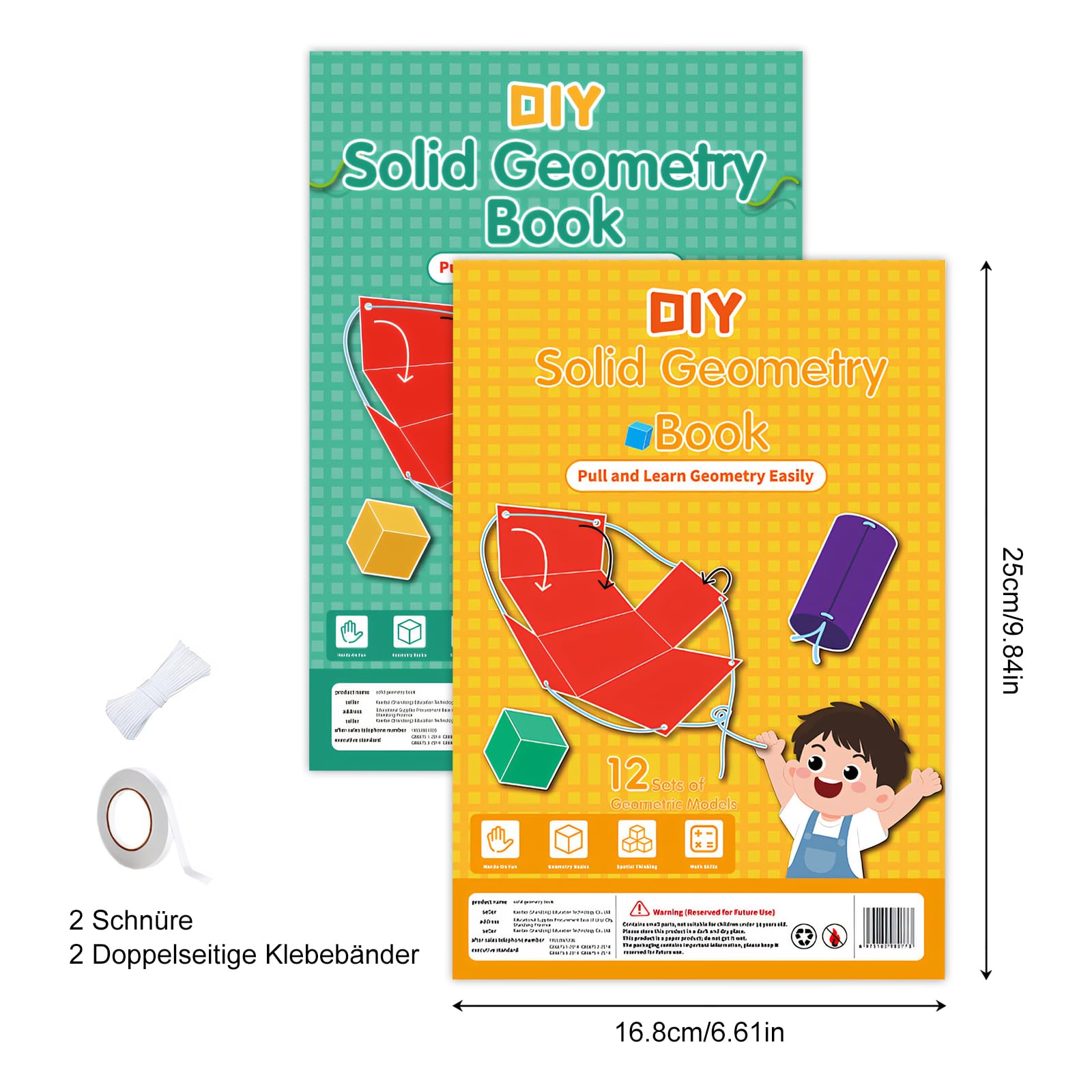 2 Stück DIY 3D Geometrie Lernbuch Set, Ziehfigur mit 12 Geometrische Körper, Kreatives Lernen wie mit Spirograph & Geobrett für die Grundschule