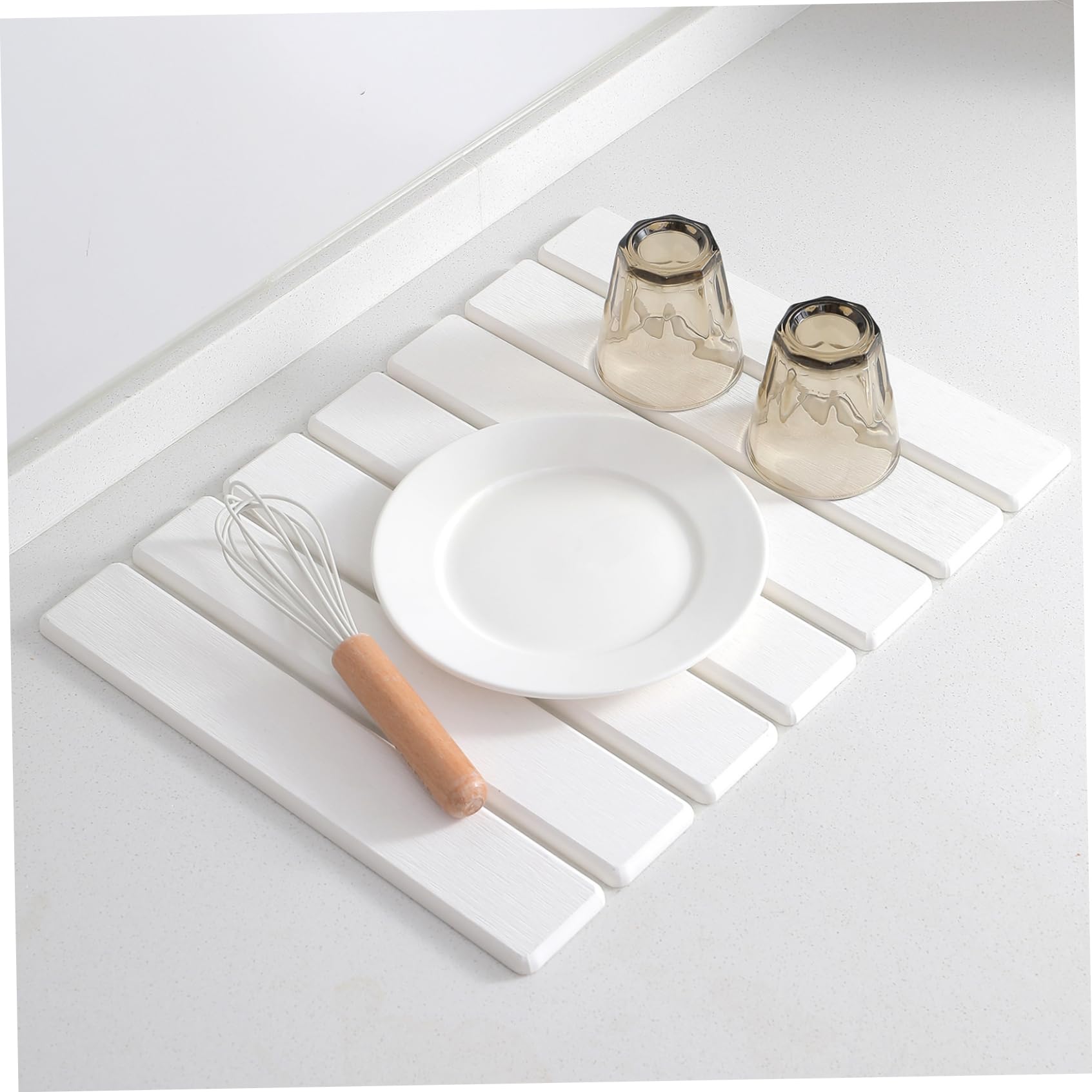 Alfombra de baño de Piedra de diatomita, Alfombra Piedra Diatomita de Secado rápido de 16x12 Pulgadas, de baño no Deslizante Plegable para la Ducha de Cocina, Blanco #