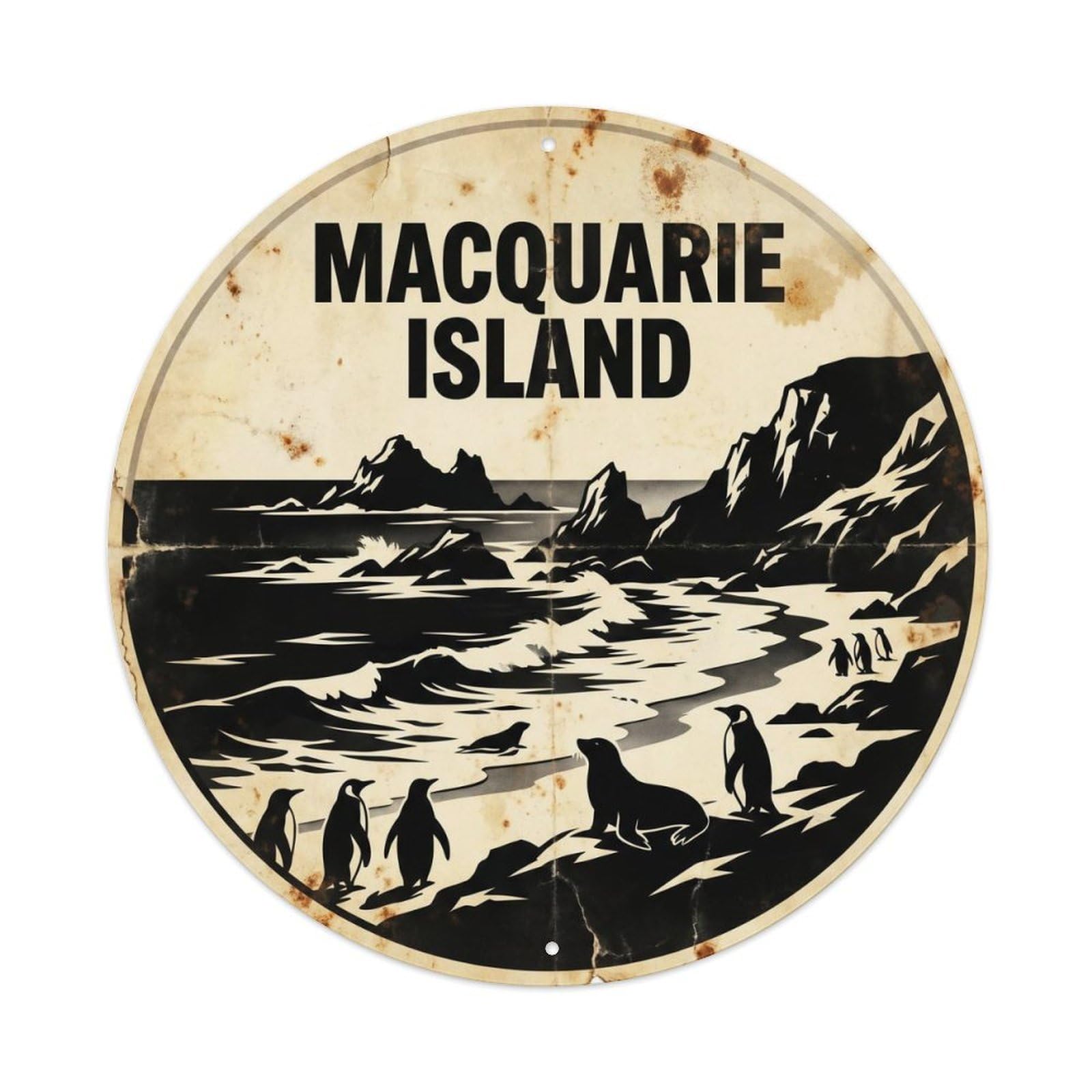 Macquarie Island Atoll Travel Graphic Contrast Metal Tin Sign