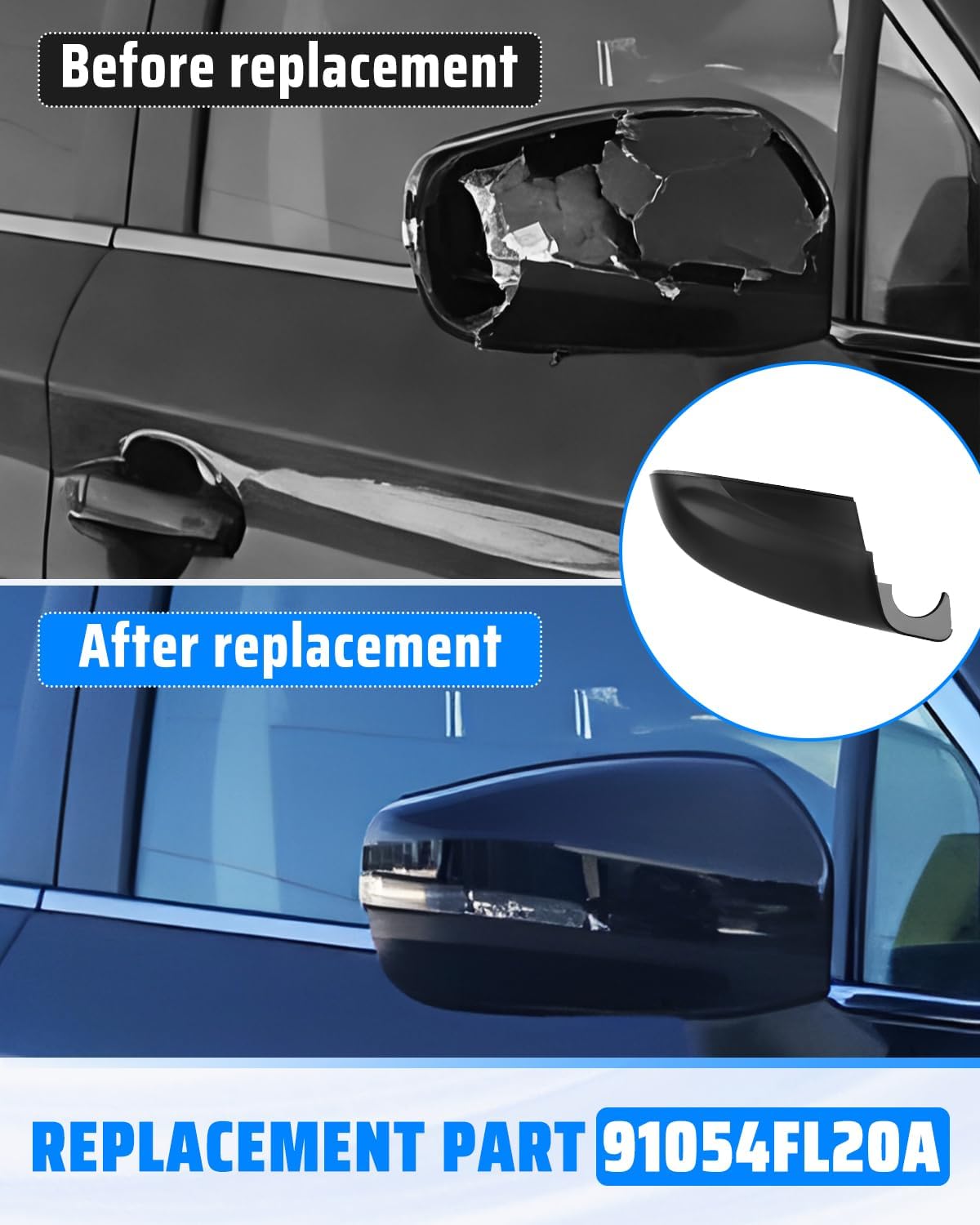 Driver Side Lower Outer Mirror Cover Cap Fits for Subaru Impreza 2017-2023 Legacy 2018-2019 Ascent 2017-2022, Left Side Rearview Mirror Base Cover Cap, Replacement 91054FL20A
