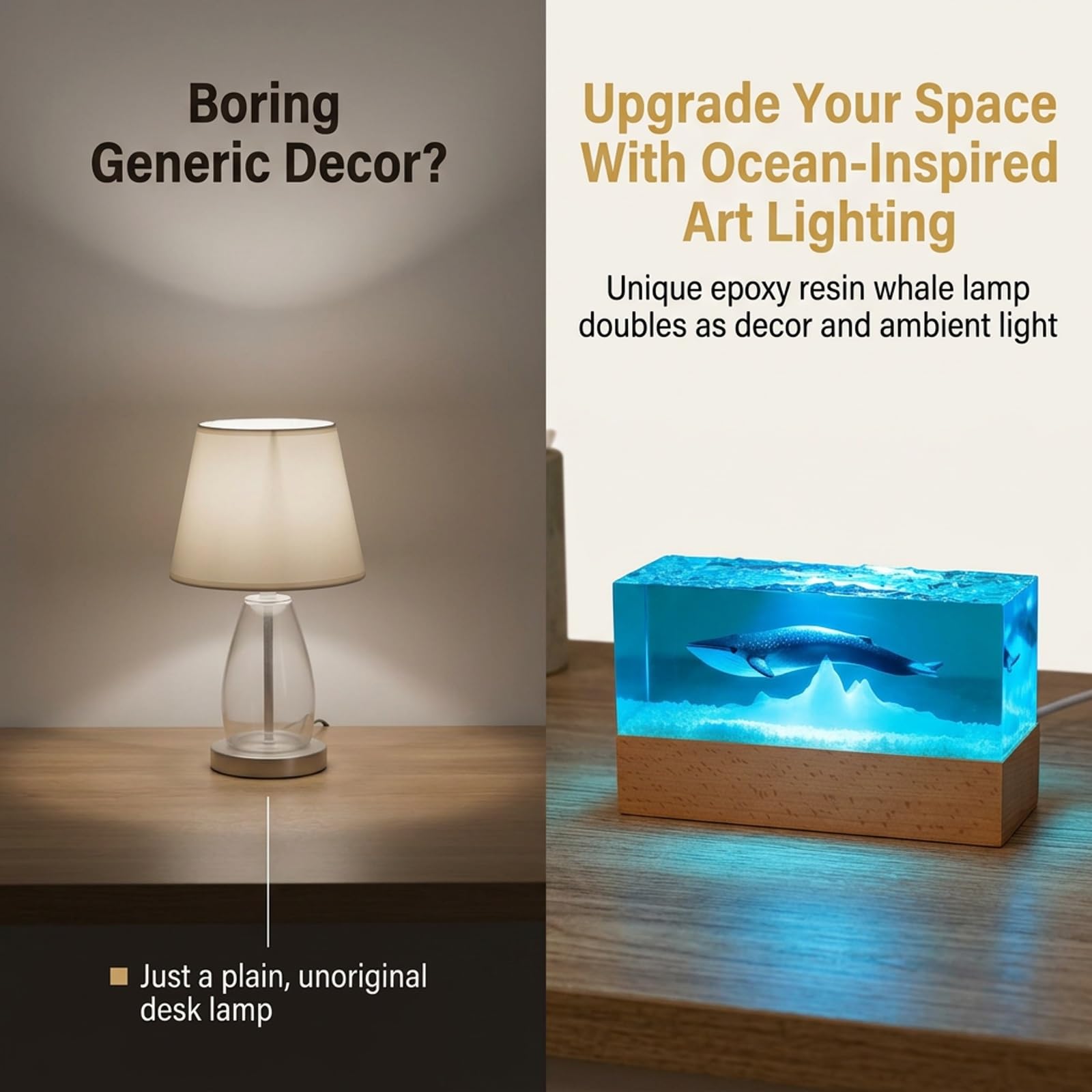 Lampada Balena Blu in Resina con Luce LED da Scrivania | Decorazione Marina, Regalo di Compleanno Unico per Famiglia(B)