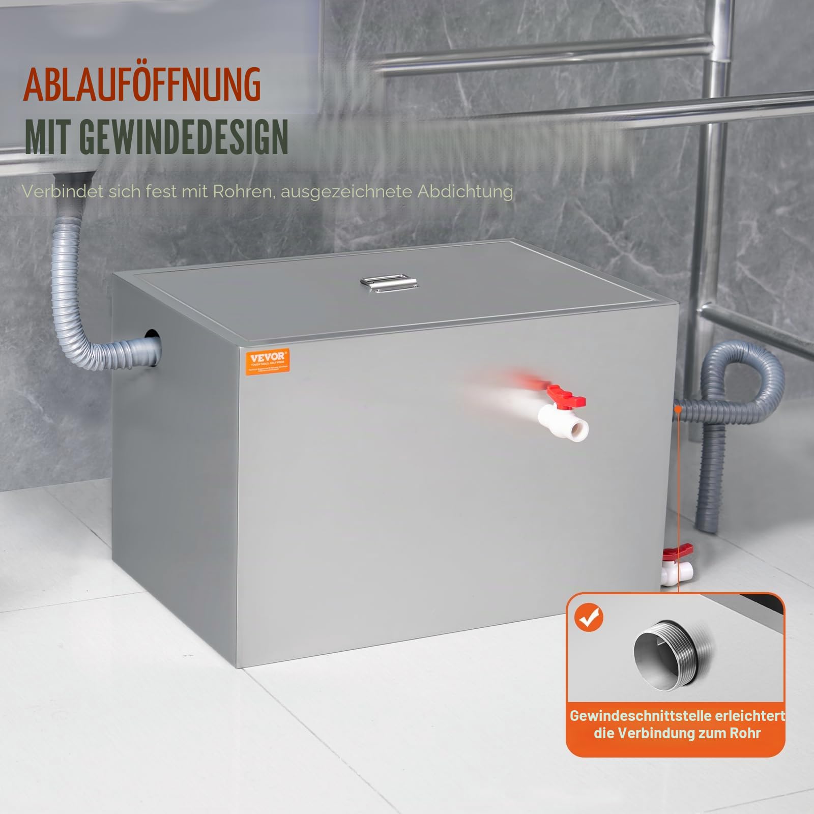 VEVOR Kommerzieller Fettabscheider, 40 lbs Fettabscheider, Seitlicher Einlassabscheider, Fettabscheider aus Edelstahl Unter der Spüle, 9,96 GPM/Min Abwasser-Öl-Wasser-Abscheider, für Restaurant usw.