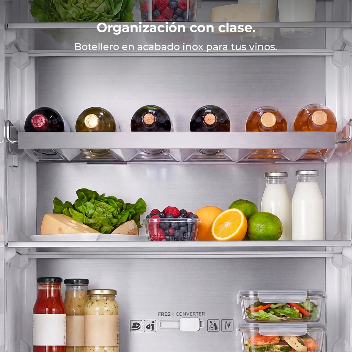 Cecotec Frigorífico Bolero CoolMarket Combi 377 Inox A. 377 Litros, Altura 200 cm, Ancho 59,5 cm, Clase A de Eficiencia, Sistema CoolMatrix, Dos Cajones con Control de Humedad, Congelación Rápida