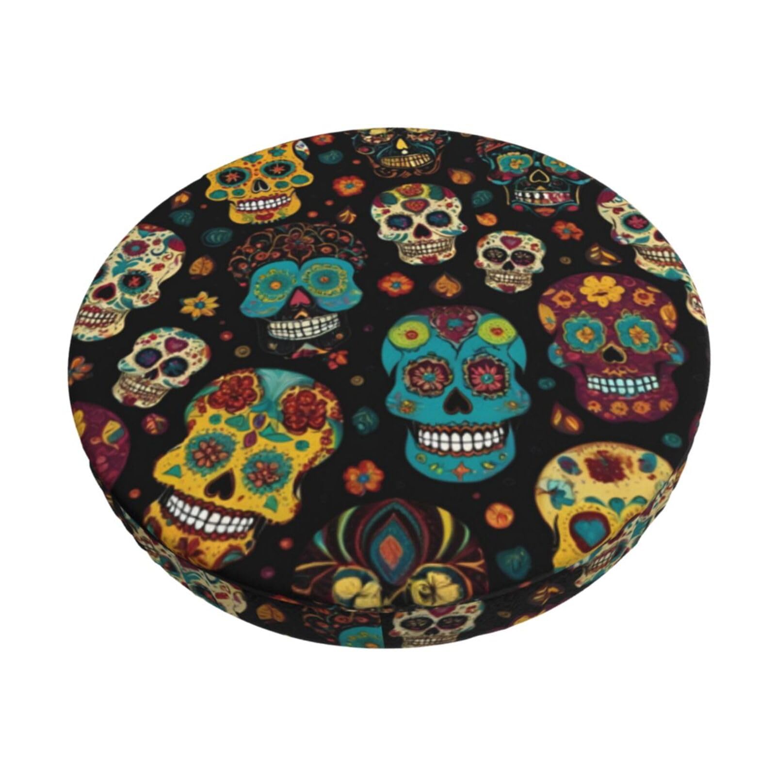 PUYhgb Sugar And Skulls Print Round Bar Chair Cushion Cover, Home Decorative Seat Cover For Home Kitchen Dining