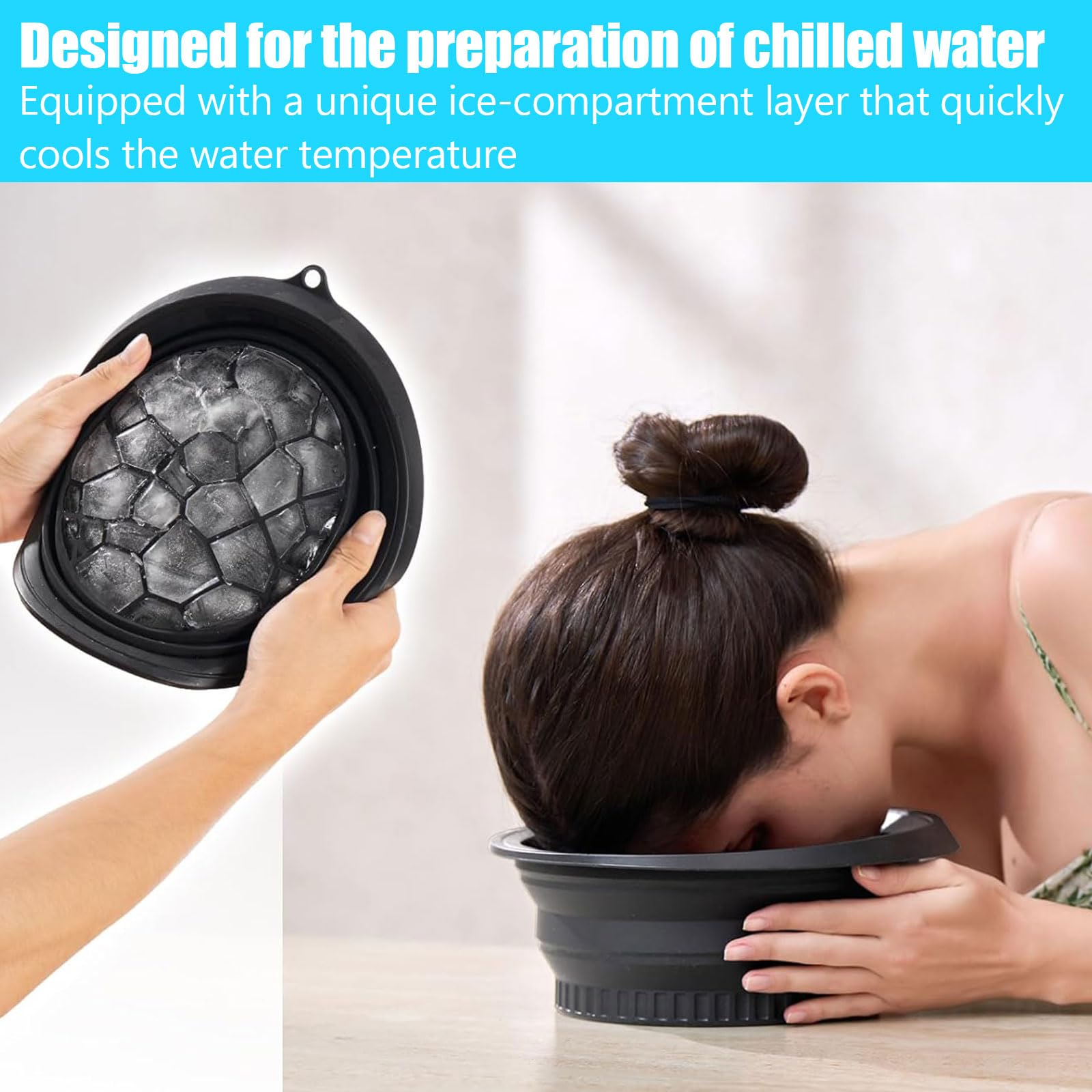 Face Ice Bath Bowl, Ciotola pieghevole per il bagno di ghiaccio del viso, in silicone, portatile, pratico accessorio per la casa di viaggio, per alleviare il gonfiore, allevia la pelle, Pore