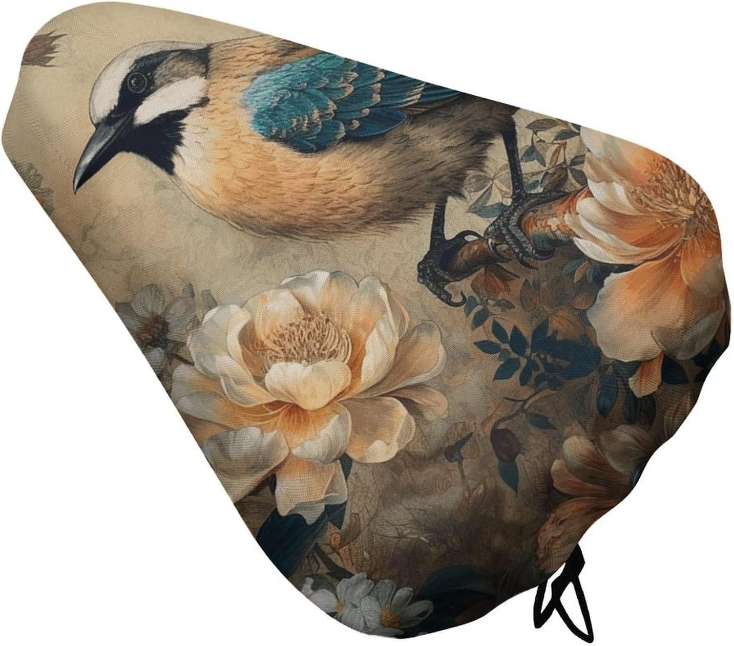 Classical Pattern Flowers Bike Seat Cushion Waterproof Road Bike Seat Cover for Women Men Comfort Bicycle Seat Rain Cover with Drawstring Padded Mountain Bikes Saddle Fit for Exercise Stationary Bikes