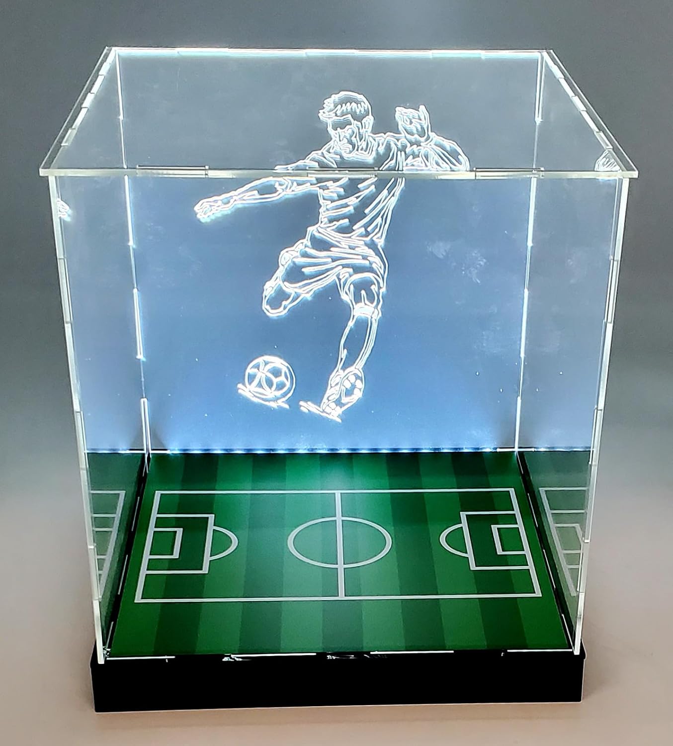 LED Lights Soccer Ball Acrylic Display Case Box Sports Mirror Field Showcase Shoes UV Protection (Soccer Ball)
