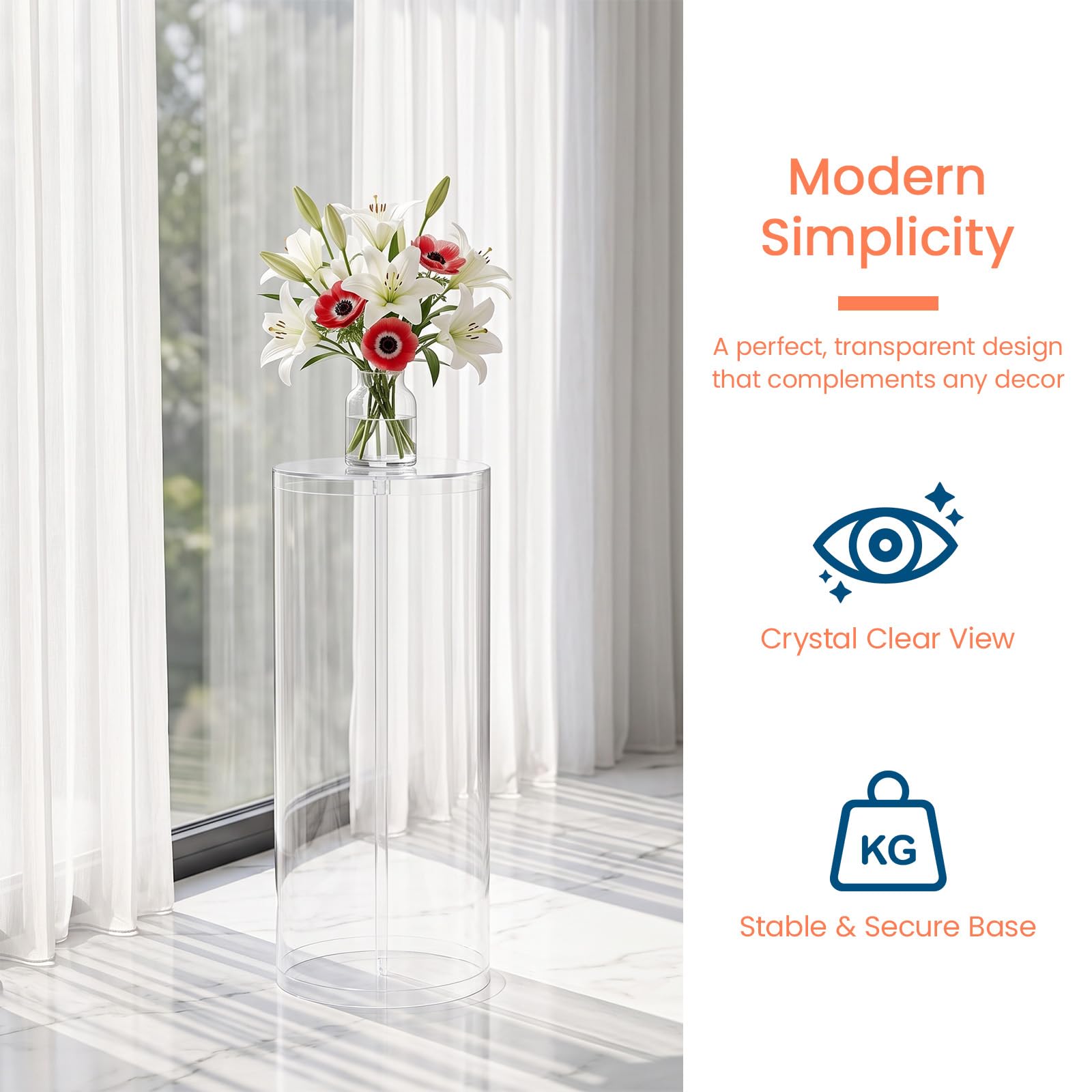Transparente Acryl Dekosäulen 3er Set, 60/75/90cm Blumenständer