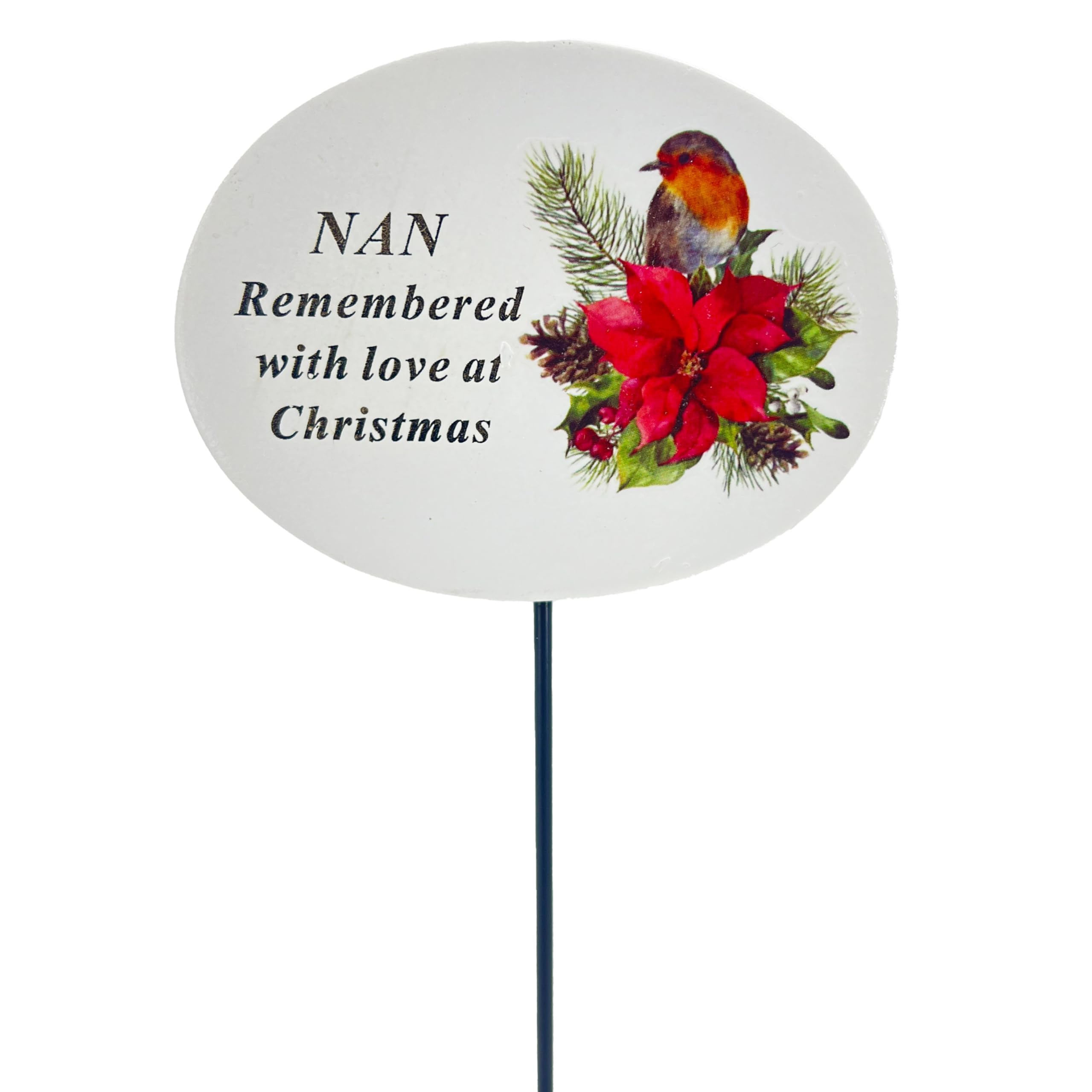 Angraves Stone Effect Nan Christmas Xmas Robin Poinsettia Flower Memorial Tribute Stick Graveside Plaque