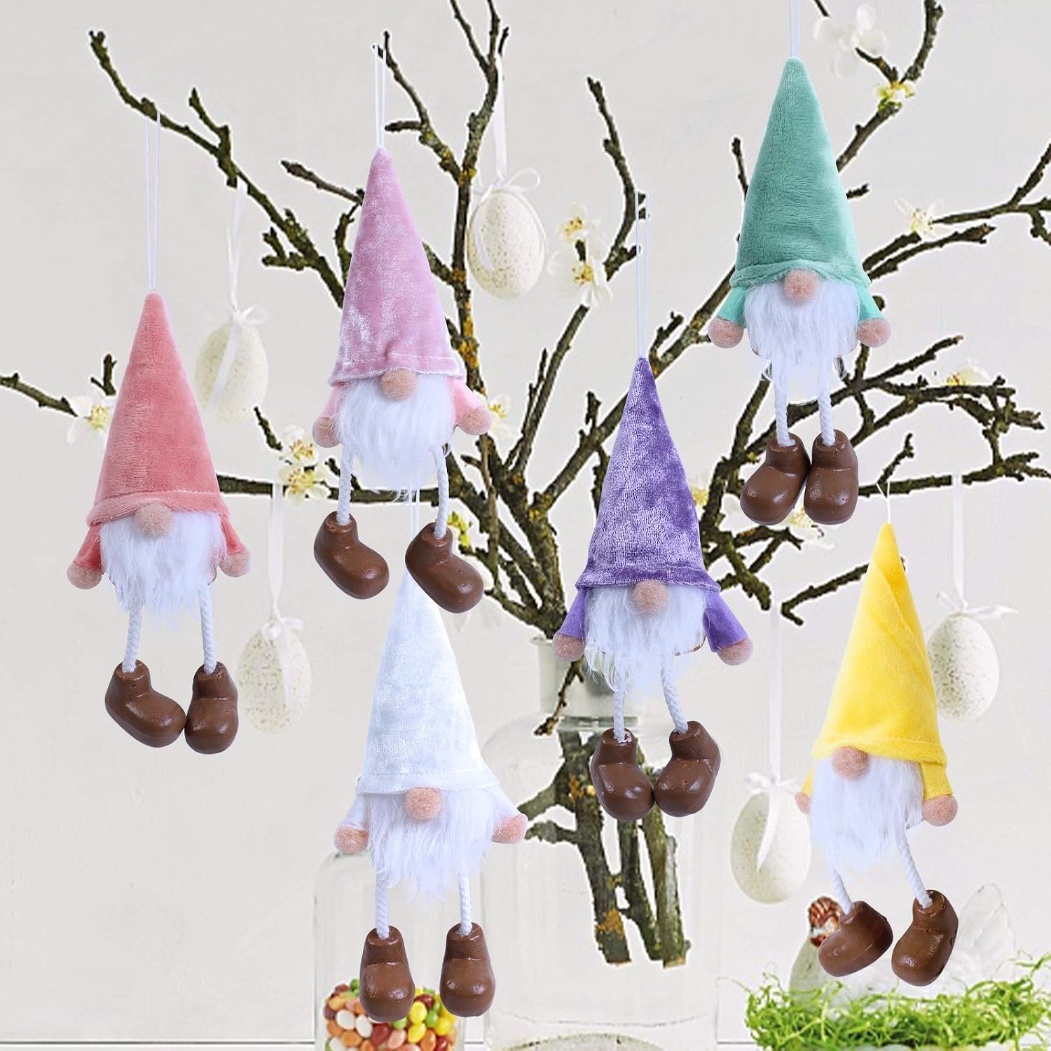 MYH DECO 6 Pack Gnome Plush Easter Gnome Decorations Ornaments Set - Spring Gnome Plush Scandinavian Santa Beard Ornaments for Tree Home Decor (7.5 inch)