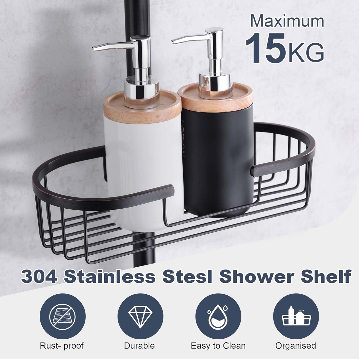 SonTiy Rain Shower Head System with Handheld Spray, 360° Adjustable Shower Arm Exposed Showerhead Kit with Caddy for Whole Family, Brushed Gold, Oil Rubbed Bronze