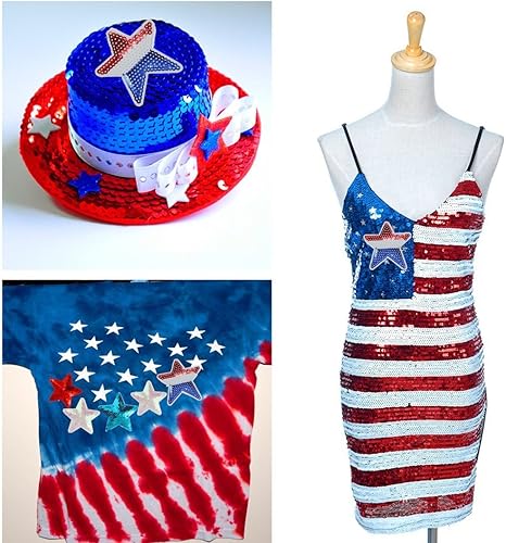 Miniatura 7 de Ximkee Paquete de 10 parches bordados brillantes de lentejuelas de 5 estrellas, para coser y planchar, color rojo