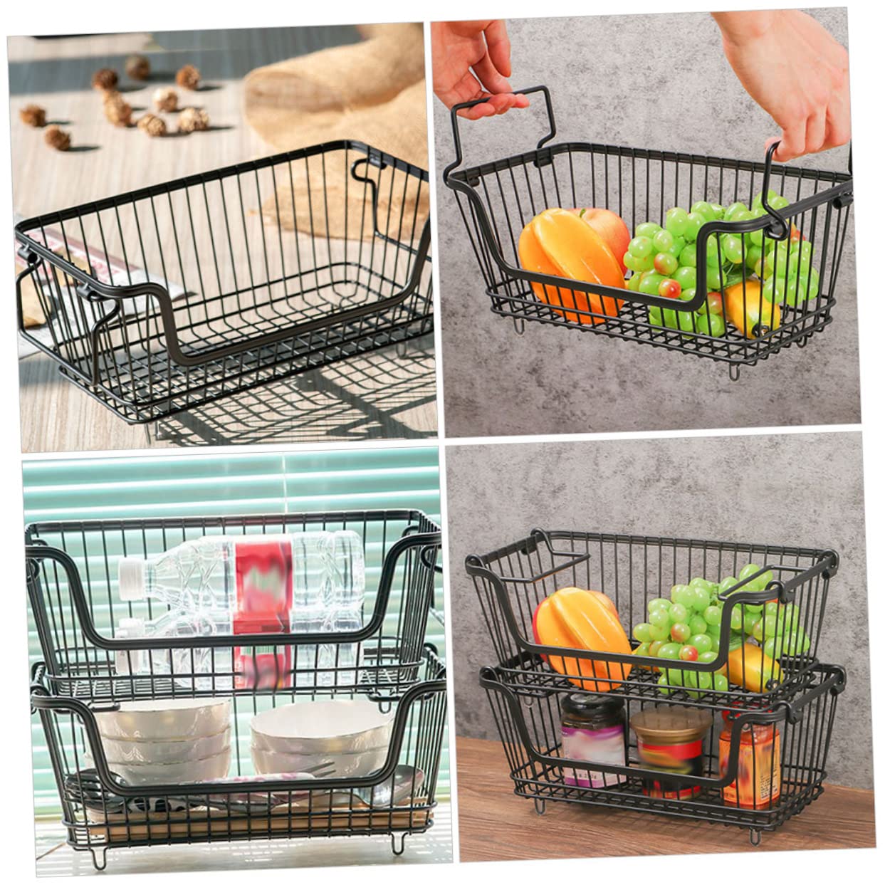 Drahtkorb Obstkorb Metall Aufbewahrungskorb Küche Schreibtisch Organizer Schwarz Multifunktional Platzsparend