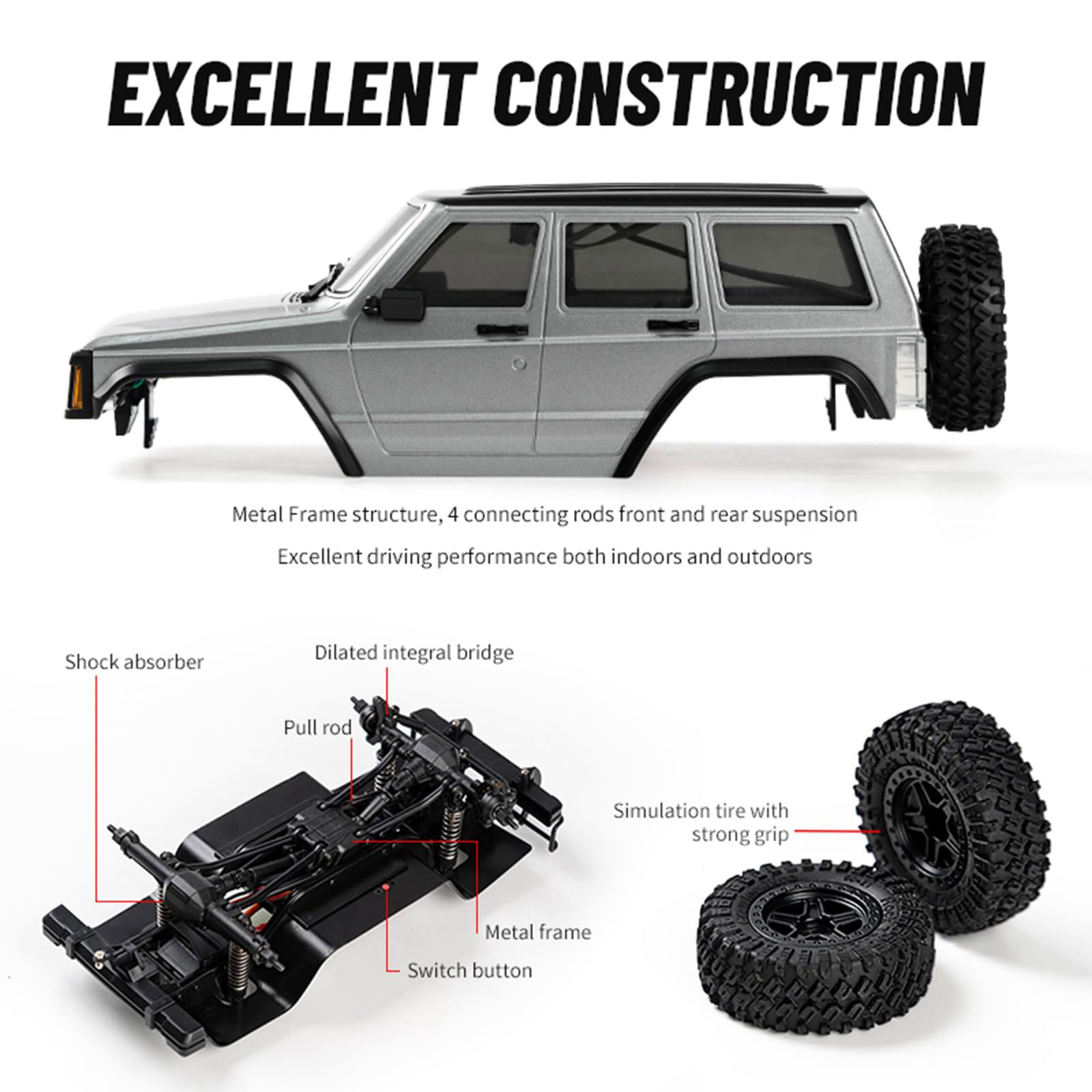 Rc Pojazd Wspinaczkowy 4x4 All-terrain Buggy Z Reflektorem Led, Niezależnym Zawieszeniem 4wd, Gumowymi Oponami I Karoserią Przeciwwybuchową Z Pvc Do Przygód W Terenie