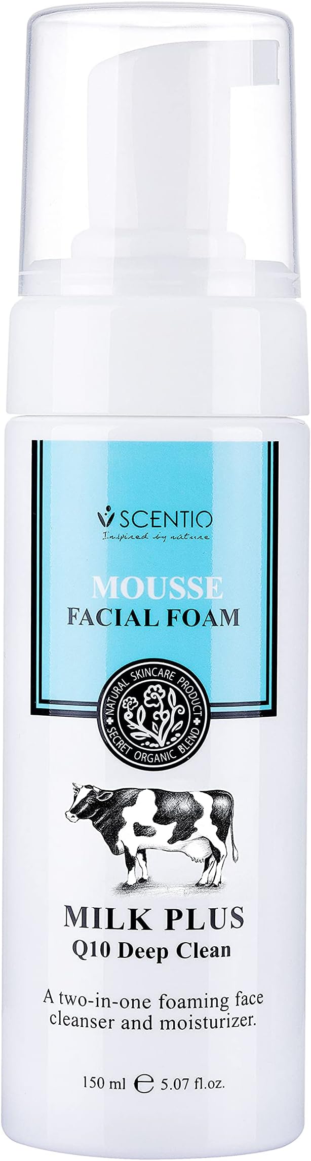 Scentio Milk Plus Organic Q10 Deep Clean Mousse Facial Foam (Made In THAILAND) Perfect for winter face wash. Moisturize and Cleanse (2-in1) 150 ml