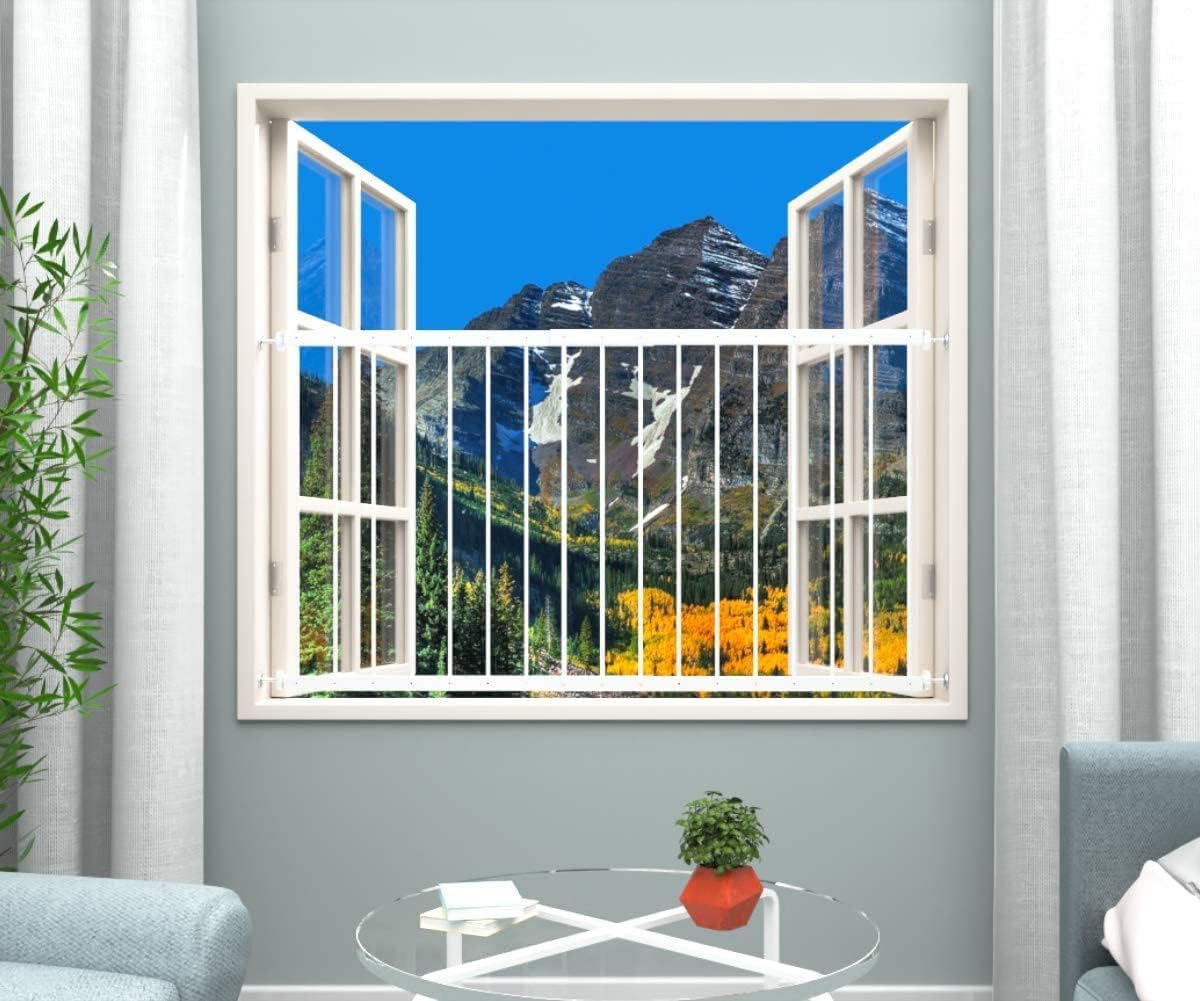 Photo 1 of WAOWAO Window Safety Guards for Children Kids Child Toddler Pets Proof Extra Wide White Tension Security Window Guard Gate for Home Fit 36.22"-61.41" Sliding Windows (2 Piece)