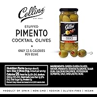 Vista 4 de Collins Aceitunas rellenas de pimiento - Aceitunas de cóctel gourmet - Aceitunas de reina españolas con pimienta de pimiento, cóctel de Martini