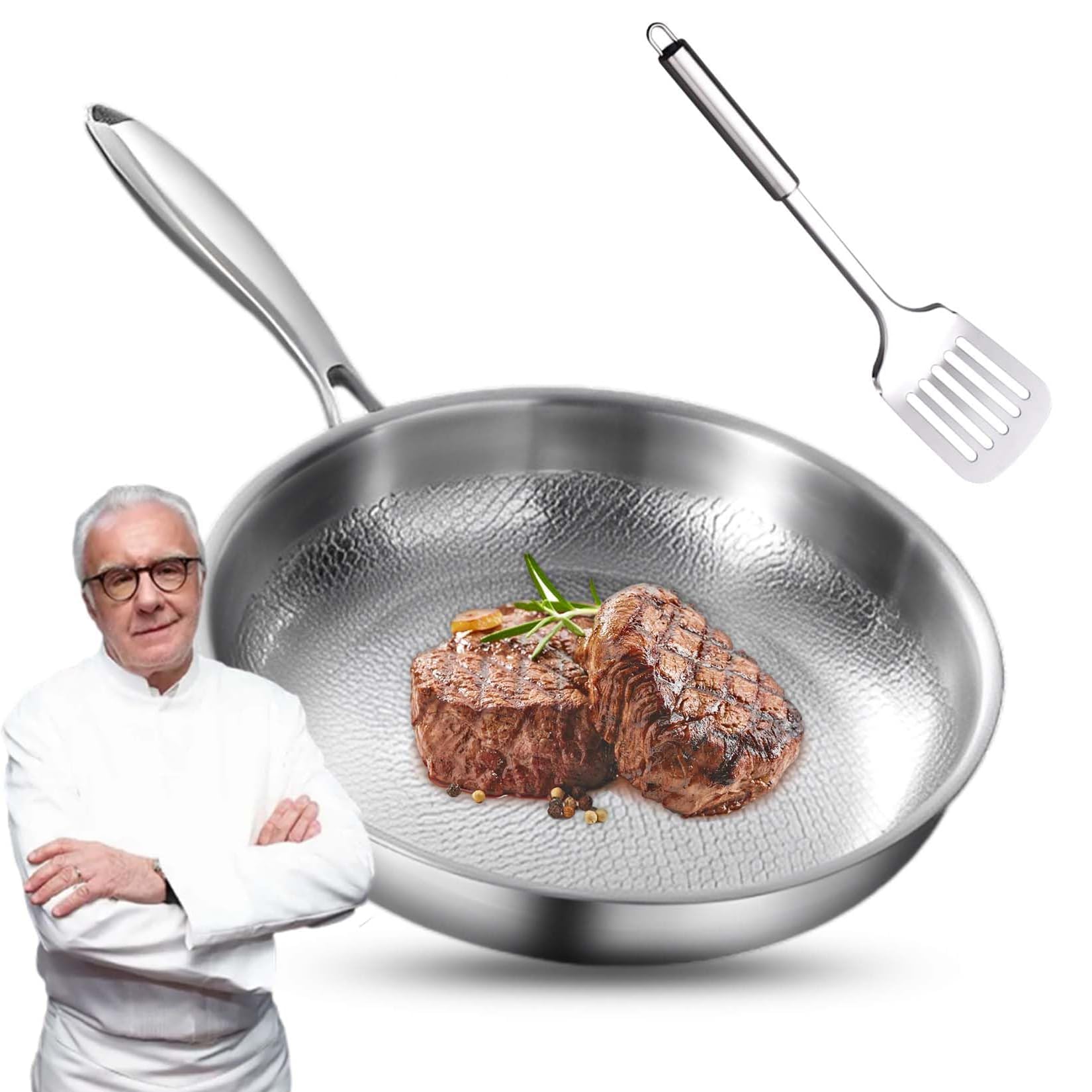 Adius Padella Pro in Titanio Plateful con Coperchio, Padella Antiaderente in Titanio, Multifunzionale, Riscaldamento Uniforme, Compatibile con Tutti i Piani Cottura (NO Lid,30cm)