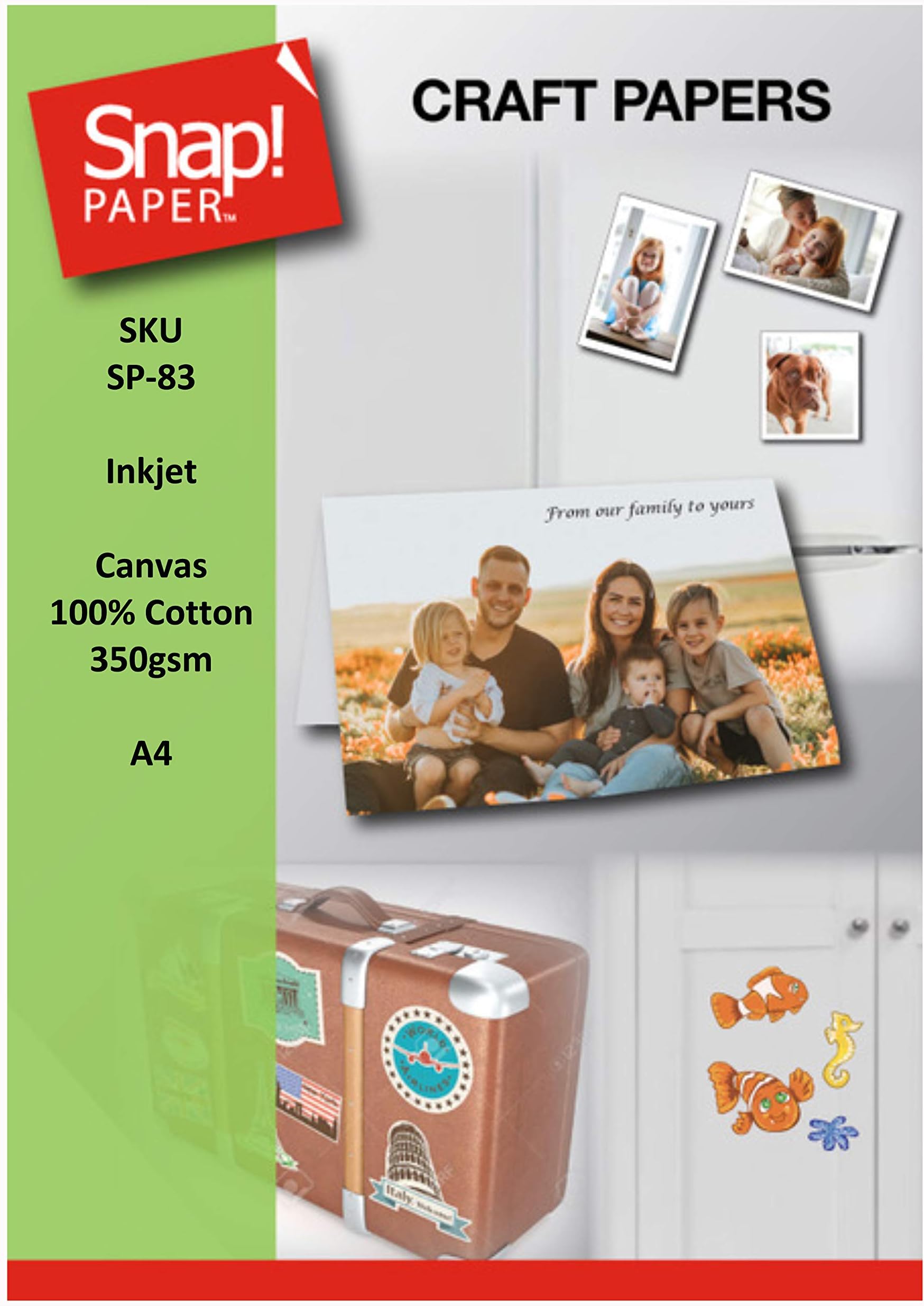 SNAP Inkjet Printable Canvas 100% Cotton Fabric 350gsm Easy-Feed A4 x 10 Sheets SP-83-10