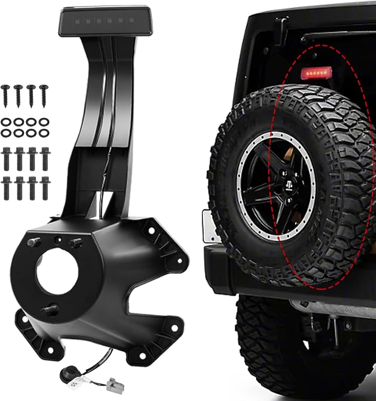 Suporte de fixação do estepe com luz de freio elevada TEMSONE 55397217AJ para Jeep Wrangler JK – Preto