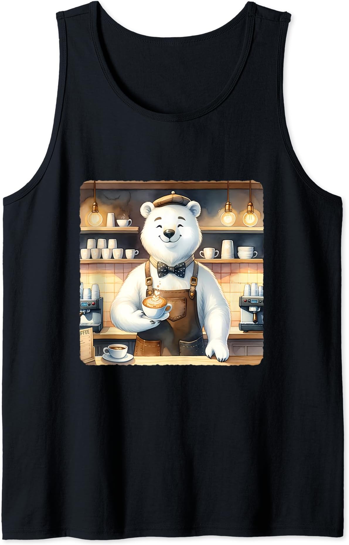 Ice Bear Barista Serving Coffee In A Cafe. Latte Gentle Cups Tank Top