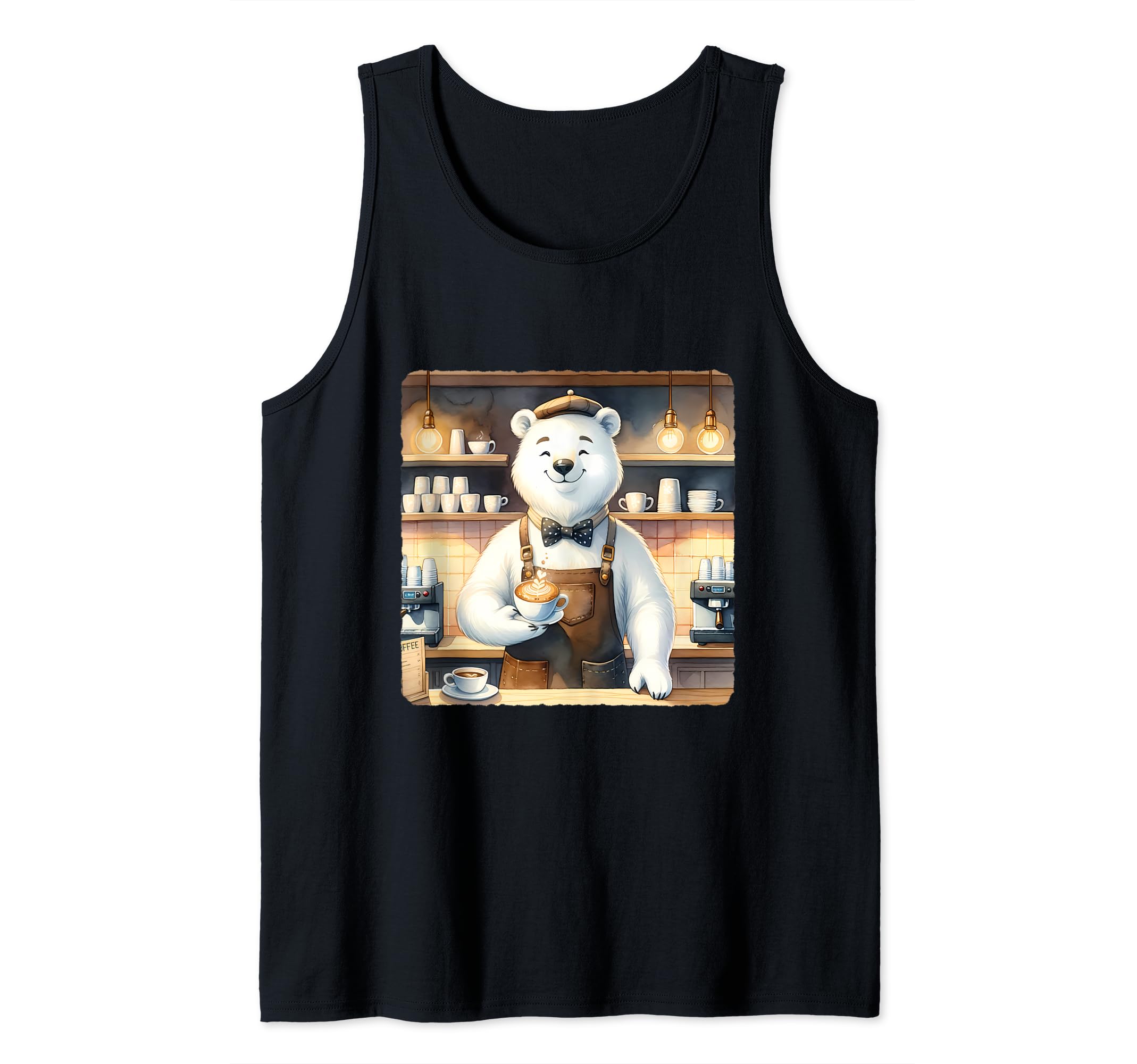 Ice Bear Barista Serving Coffee In A Cafe. Latte Gentle Cups Tank Top