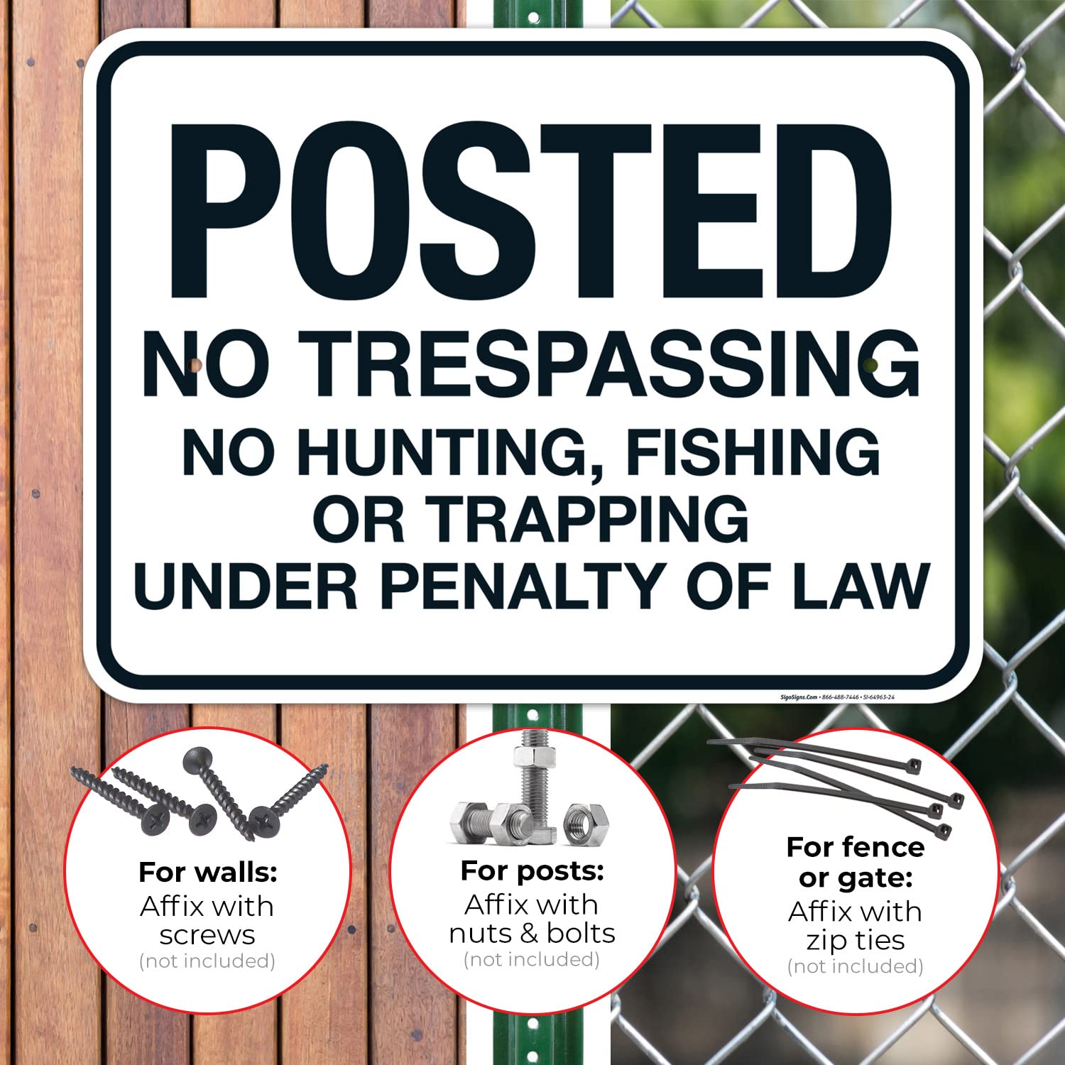 Posted No Trespassing No Hunting Fishing Or Trapping Under Penalty of Law Sign, 18x24 Inches, Rust Free .063 Aluminum, Fade Resistant, Made in USA
