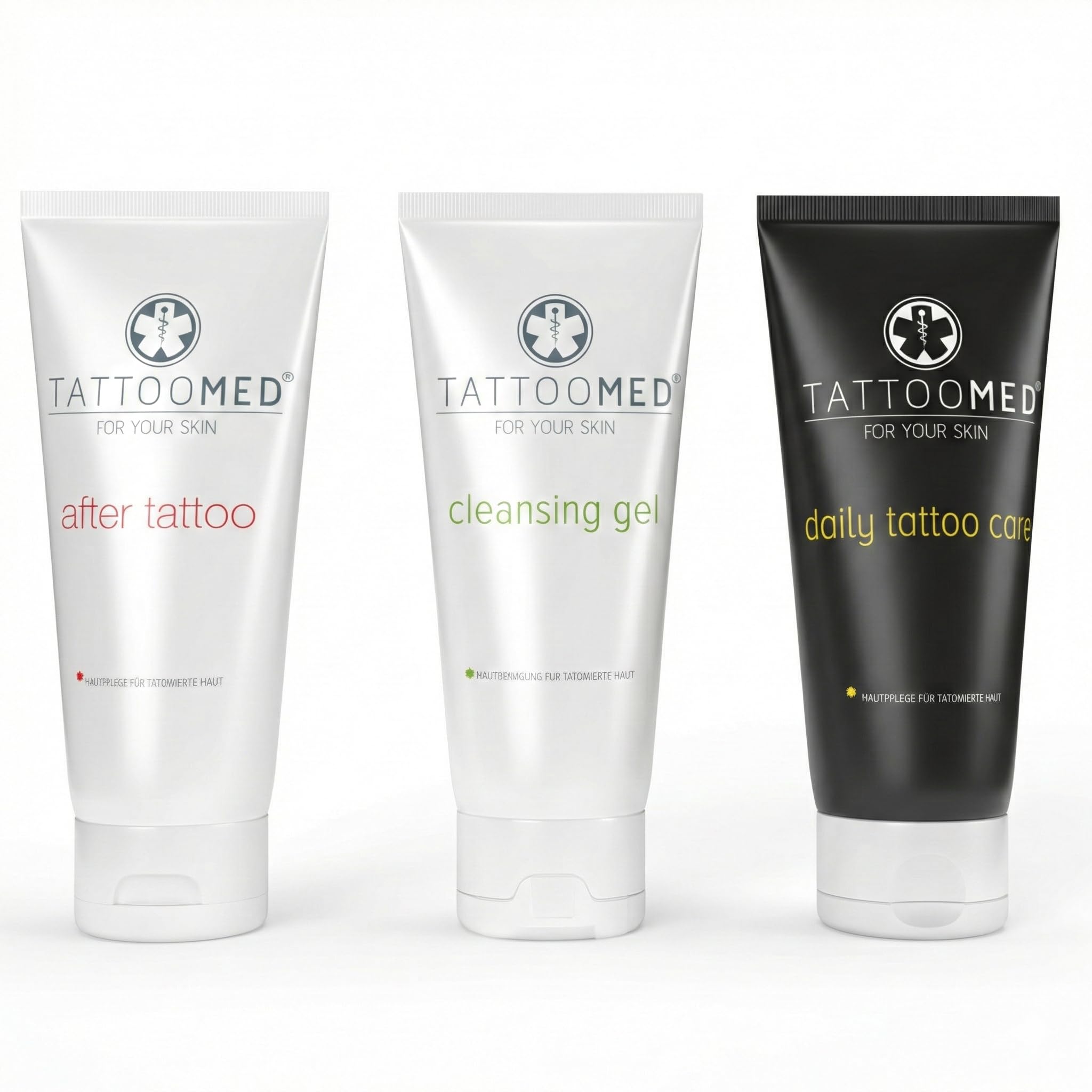 TattooMed Tattoo-Pflege Set, Medizinisches Hautpflegekomplettsystem für tätowierte Haut, 3er Pack (3 x 100 ml)