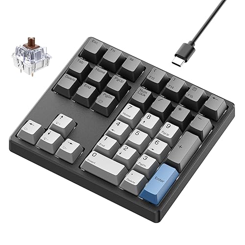 Kisnt Mechanical Number Pad,Hot Swappable Numpad with Gateron Switches,34 Keys Wired USB Keypad White Backlit Numeric Keypad with PBT Keycaps for Laptop PC Compact Keyboards(Brown Switch) - Brown Switch
