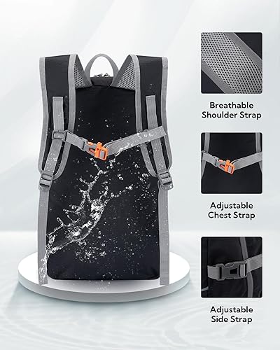Miniatura 4 de WATERFLY Mochila plegable para senderismo 25L Ultra Ligero Paquete de Día para Mujer Hombre - Pequeña Mochila Plegable Compacta para Deporte Al Aire