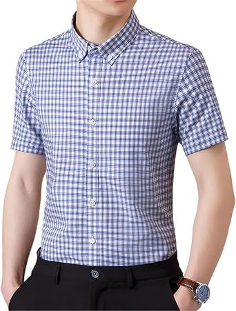 Mens Cotton Short Sleeve Shirt Summer Business Casual Shirts