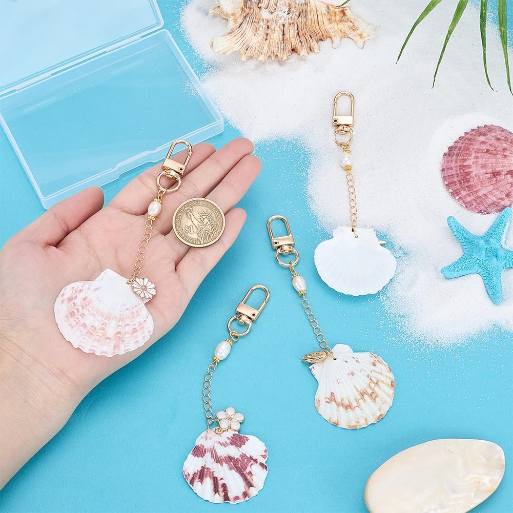 PH PandaHall 4 Pack Shell Keychains Gold White Seashell Charms Cute Purse Bag Accessories 5.2 Inch Coastal Decor for Women Backpack Beach Gifts Summer Holiday Home Car Hanging Decor image 3