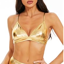 Womens Metallic Crop Tops Shiny Bralette Rave Bra Bikini Swimsuit Top