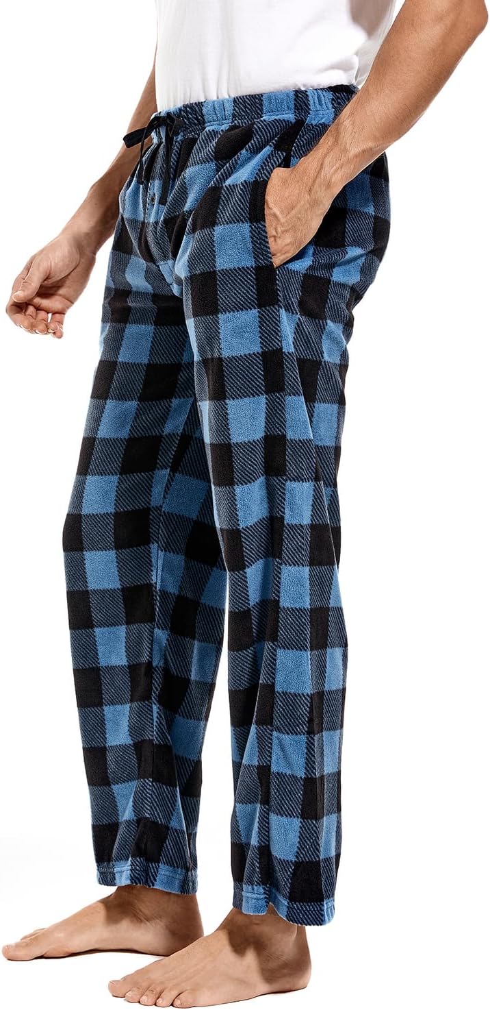 1Pack or 3Pack Mens PJ Pajama Pants Bottoms Fleece Lounge Pants Sleepwear Plaid PJs with Pockets Microfleece