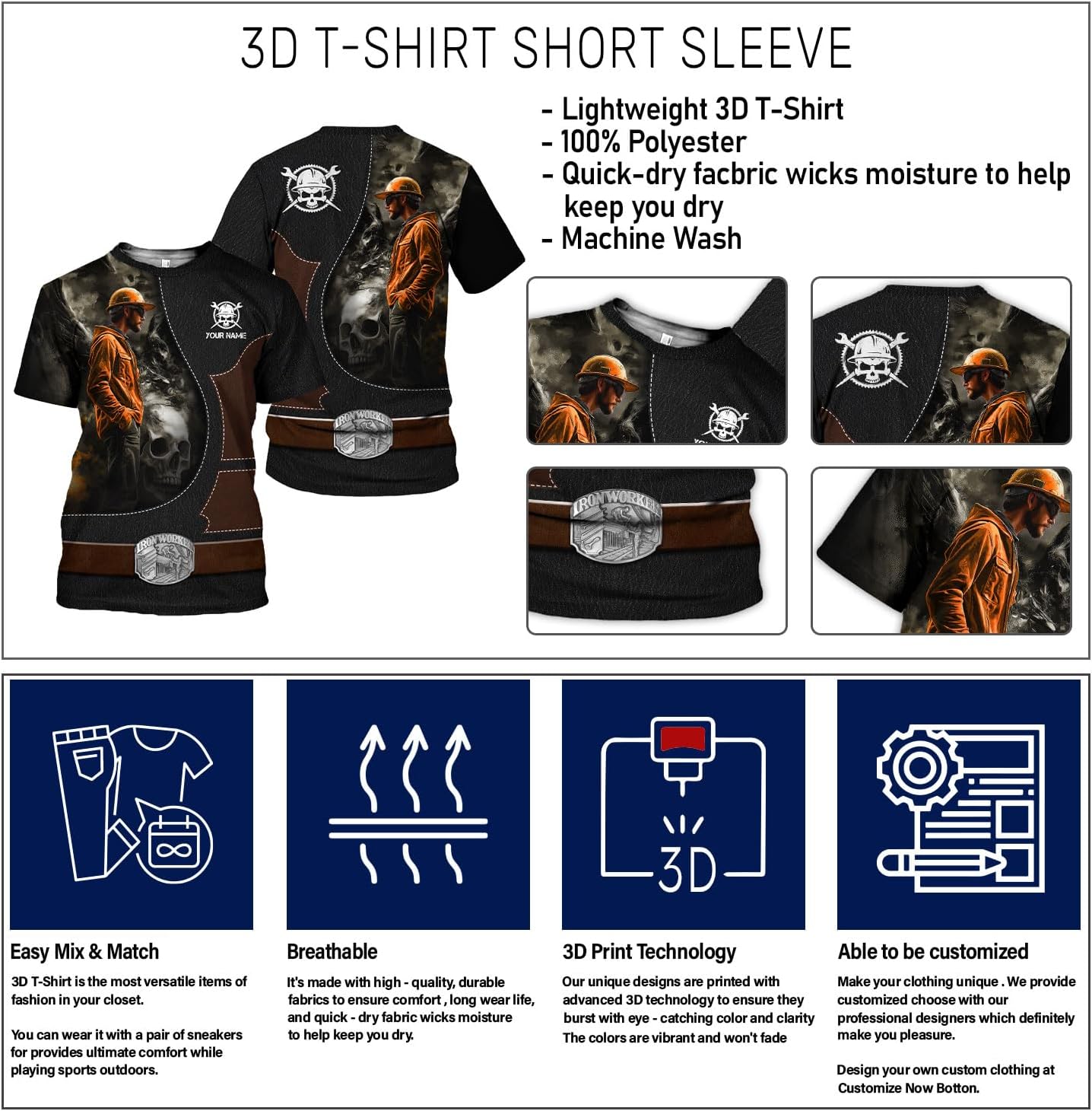 Personalized Ironworker Shirt, Ironworker Hoodie, Custom Name Ironworker 3D T-Shirt for Men Women, Gifts for Union Ironworker