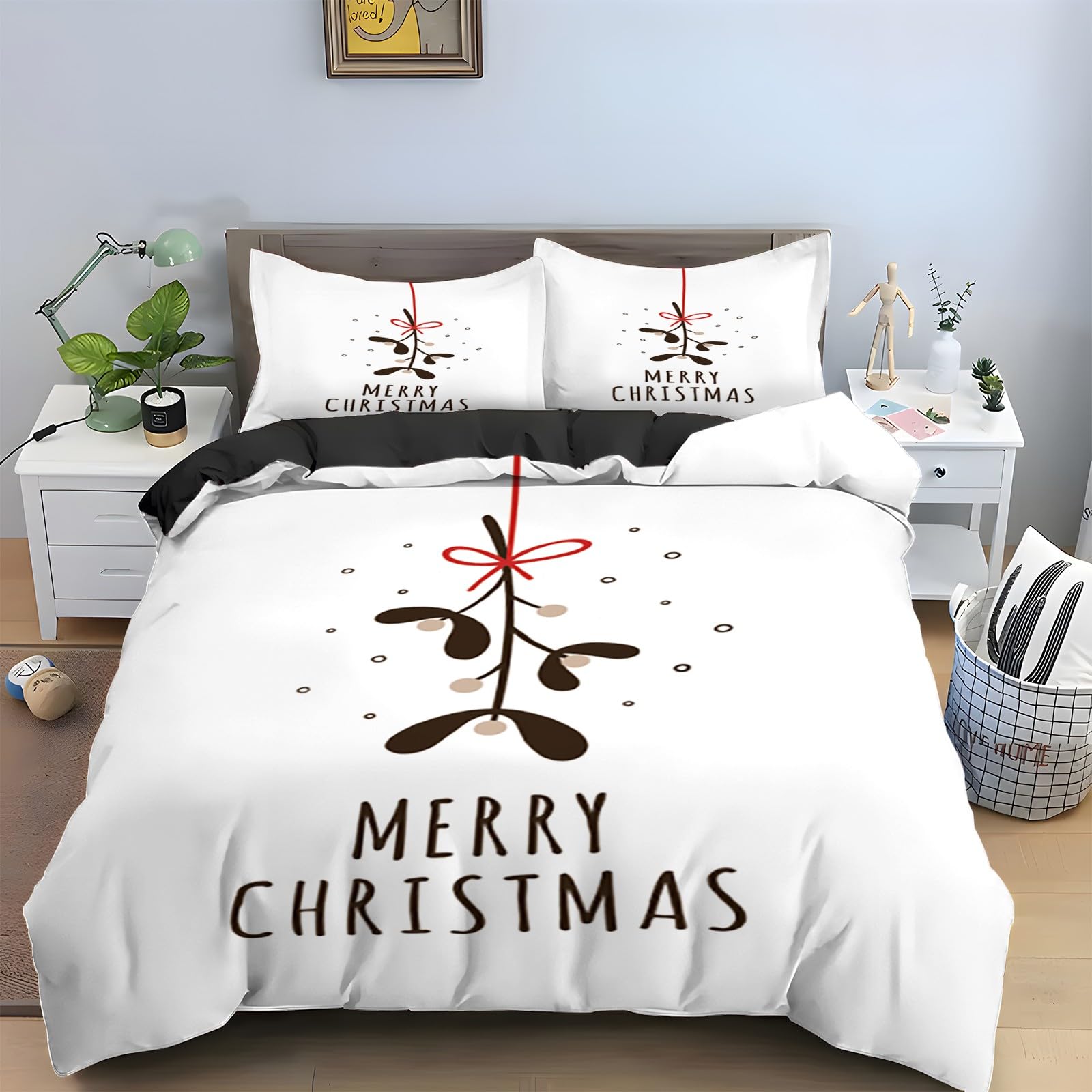 Parure de lit noël housse couette microfibre douce avec fermeture
