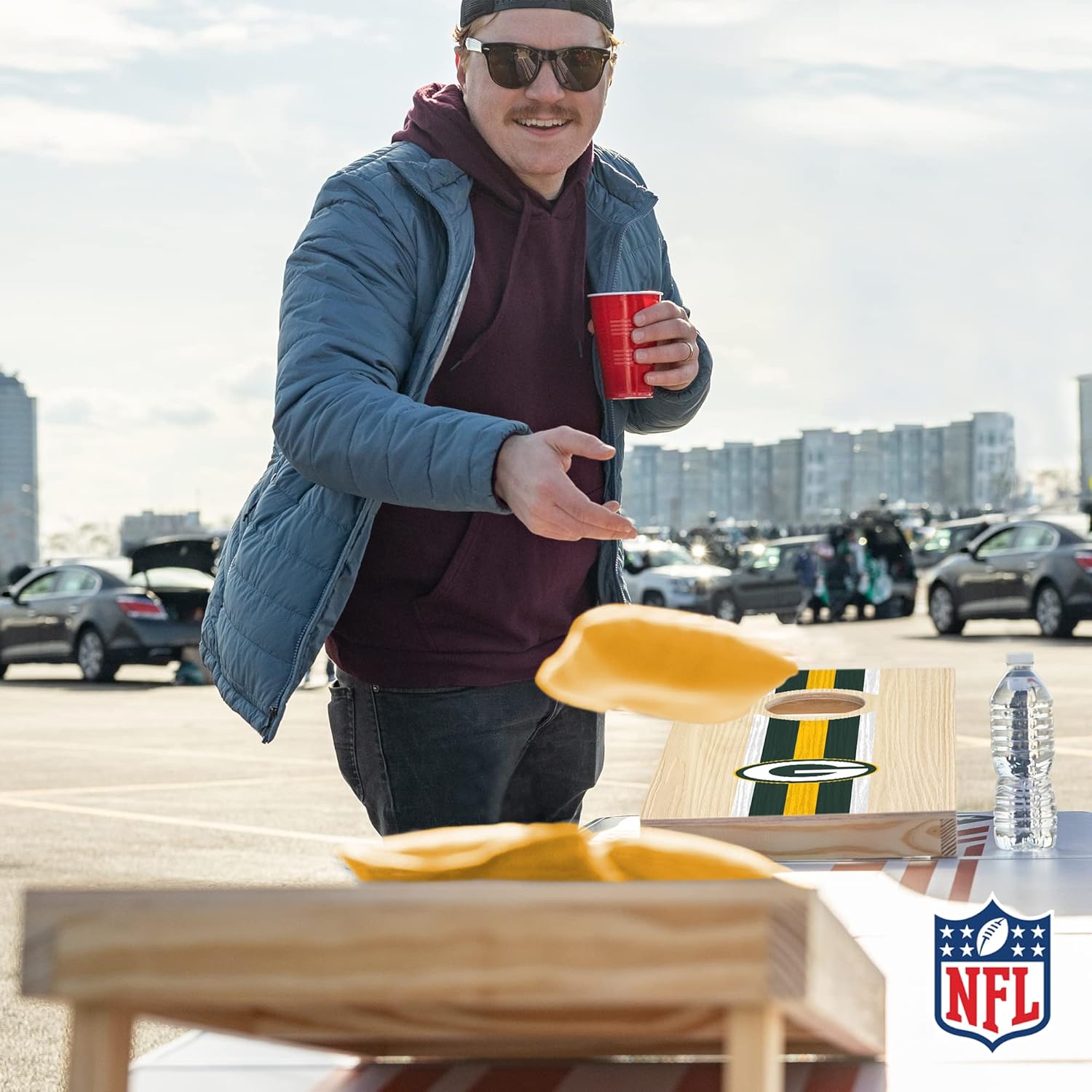 Wild Sports NFL Football Green Bay Packers 1' x 2' Travel Size Solid Wood Cornhole Set with Direct Print HD Team Graphics – Great Gift for Any Sports Fan! Bean Bag Toss Family Games for Outdoor Play