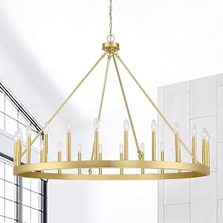 ACROMA 24-Light 47In Modern Farmhouse Large Wagon Wheel Chandelier - 47 inches Satin Brass Satin,Matte Painted,Brass,Gold