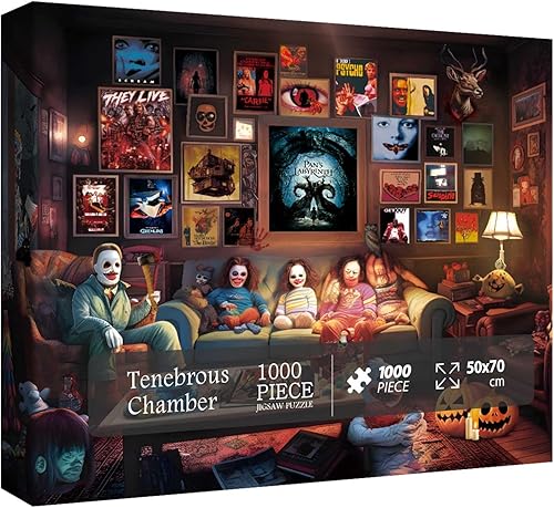 BBOLDIN Rompecabezas de terror de Halloween de 1000 piezas para adultos, cartón, 27.5 x 19.7 pulgadas, decoración nocturna de cine