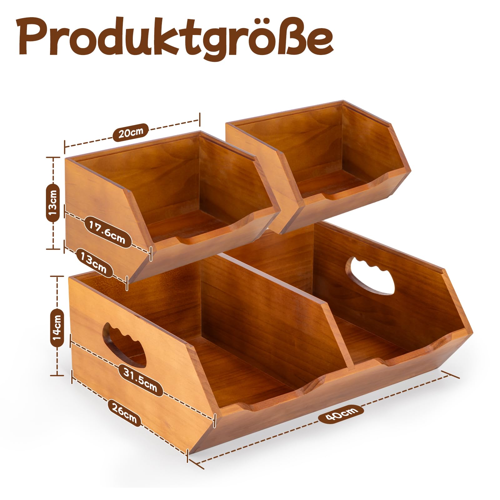 Aquzee Obstkiste Holz, Stapelbar Aufbewahrungsbox Holz, 2-Lagige Kartoffel Aufbewahrungsbox, 3er Set Platzsparender Zwiebeltop, Küchen Arbeitsplatte Organizer für Brot und Gemüse Aufbewahrung