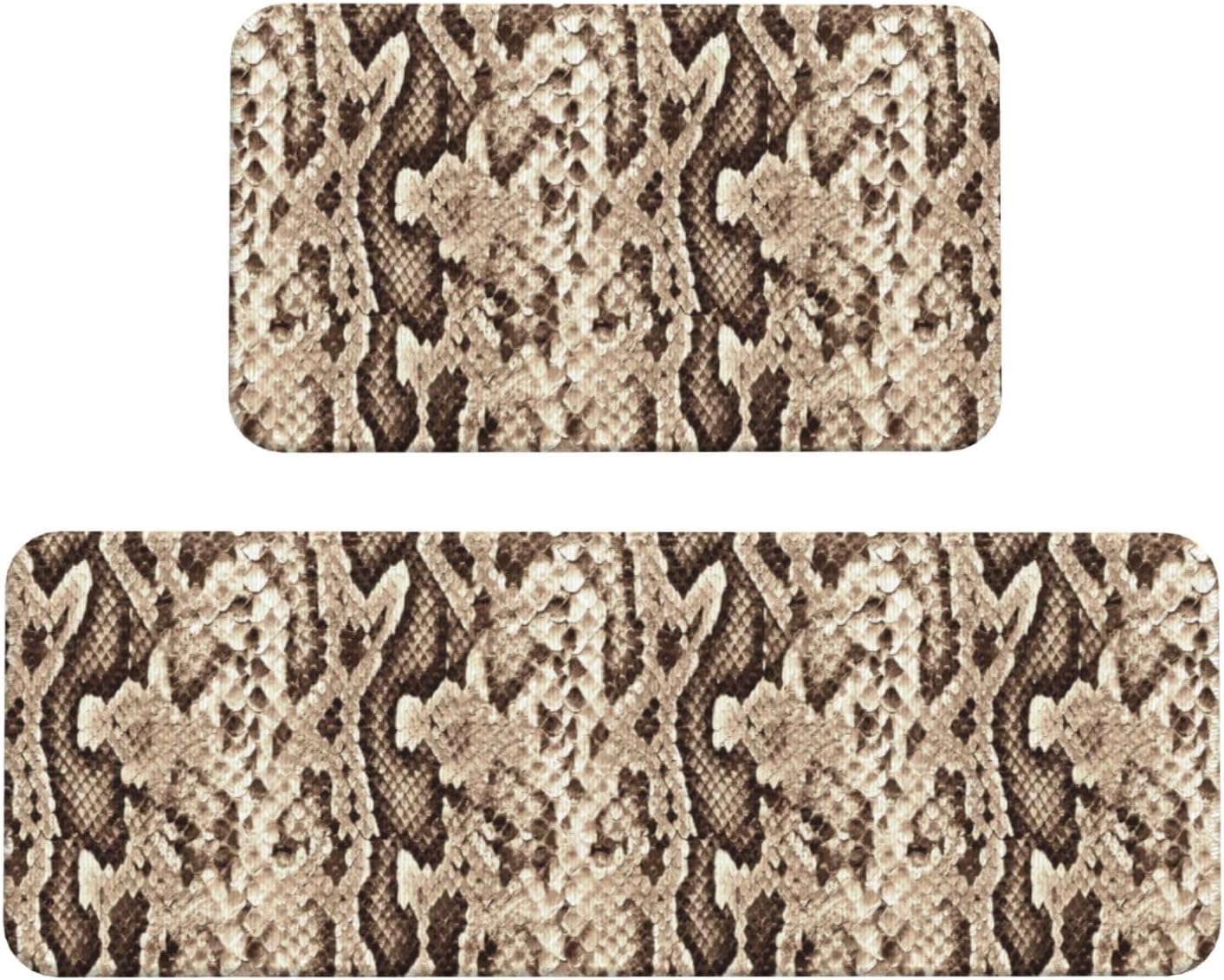 Camouflage Print Snake Kitchen Rugs Sets of 2 Non Slip Washable, Anti Fatigue Kitchen Mats for Floor, Home Decor