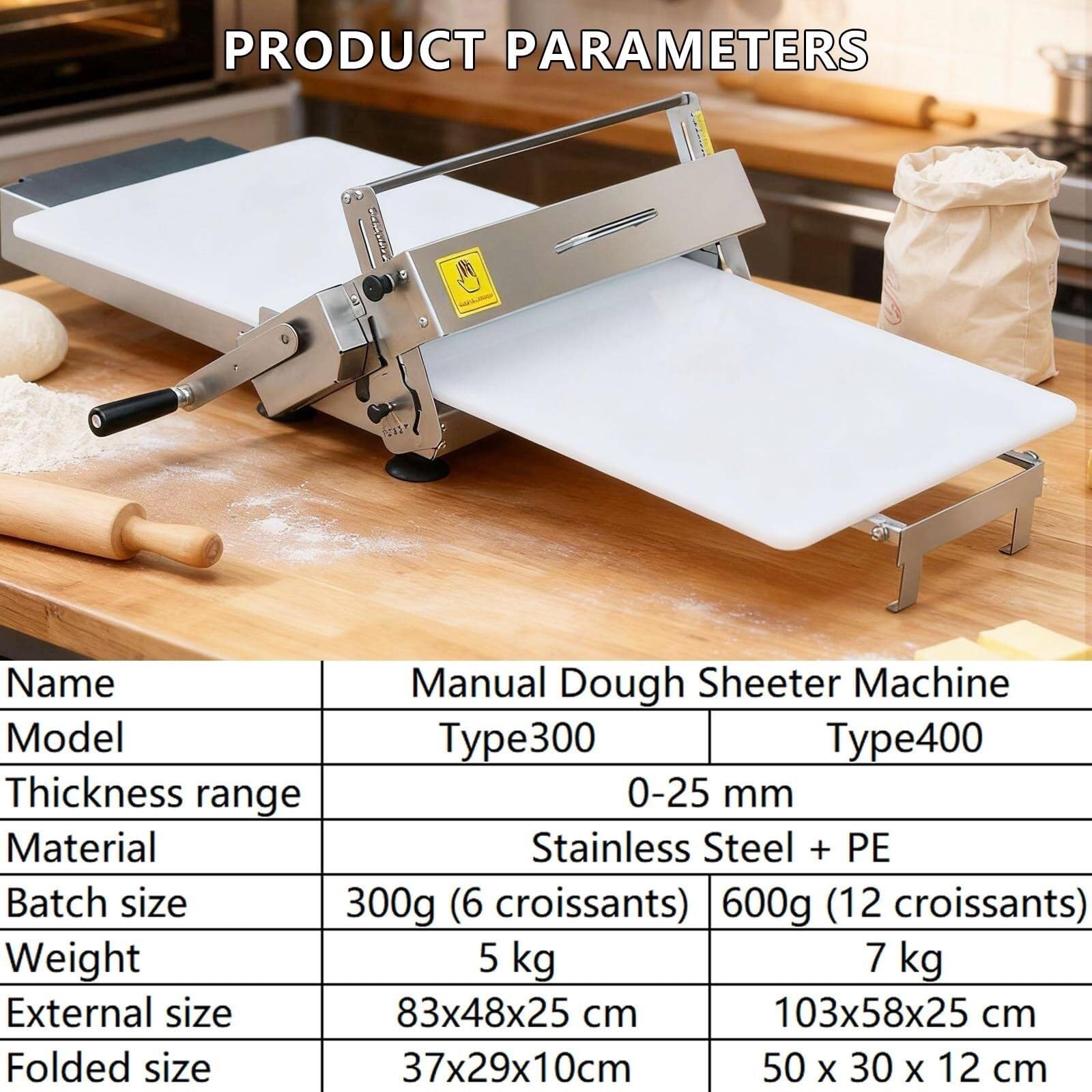 Manuelle Teigausrollmaschine, verstellbare Faltmaschine for Pizza, Croissants