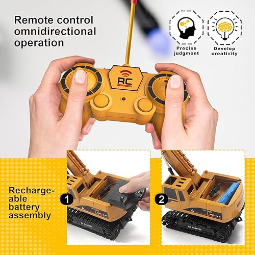 Miniatura 6 de Excavadora de construcción – Camión excavador de ingeniería de juguete, auto hidráulico recargable con control remoto para niños de 6, 7, 8, 9 años,