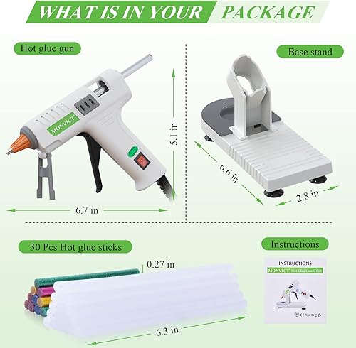 Miniatura 6 de MONVICT - Kit de pistola de pegamento caliente, mini pistola de pegamento de 40 W con punta fina y 30 barras de pegamento, soporte de ventosas y